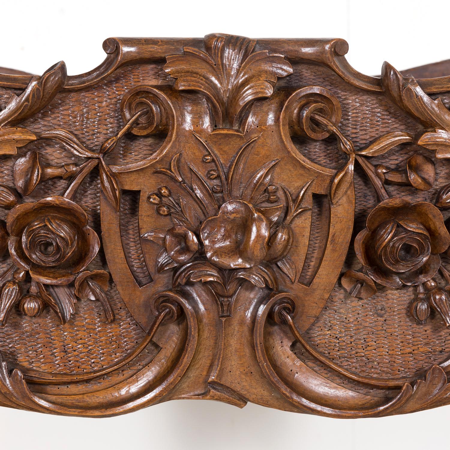 19th Century French Hand Carved Walnut Black Forest Jardiniére or Planter For Sale 3
