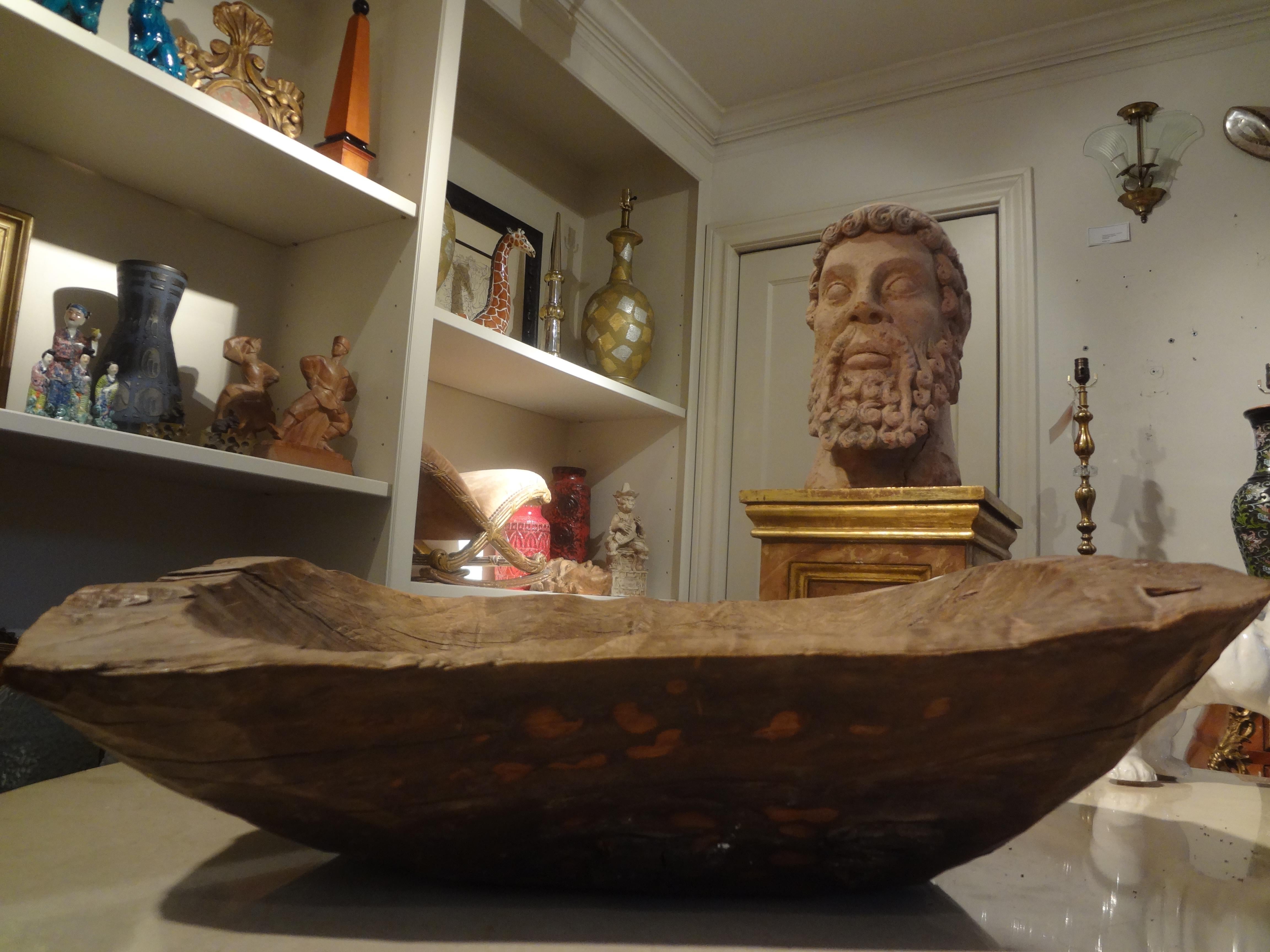 Rustic 19th Century French Hand Carved Walnut Dough Bowl For Sale
