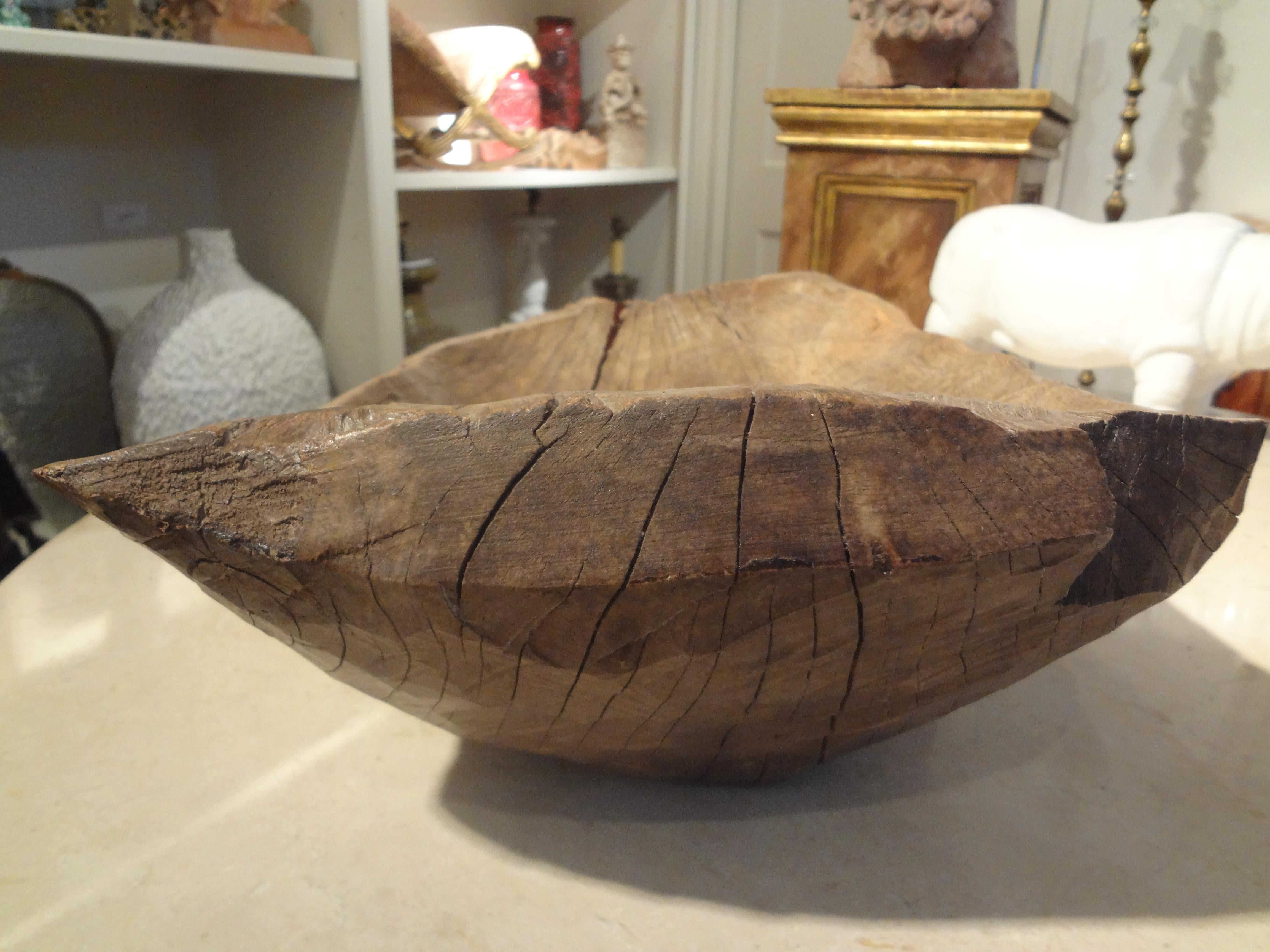 19th Century French Hand Carved Walnut Dough Bowl For Sale 1