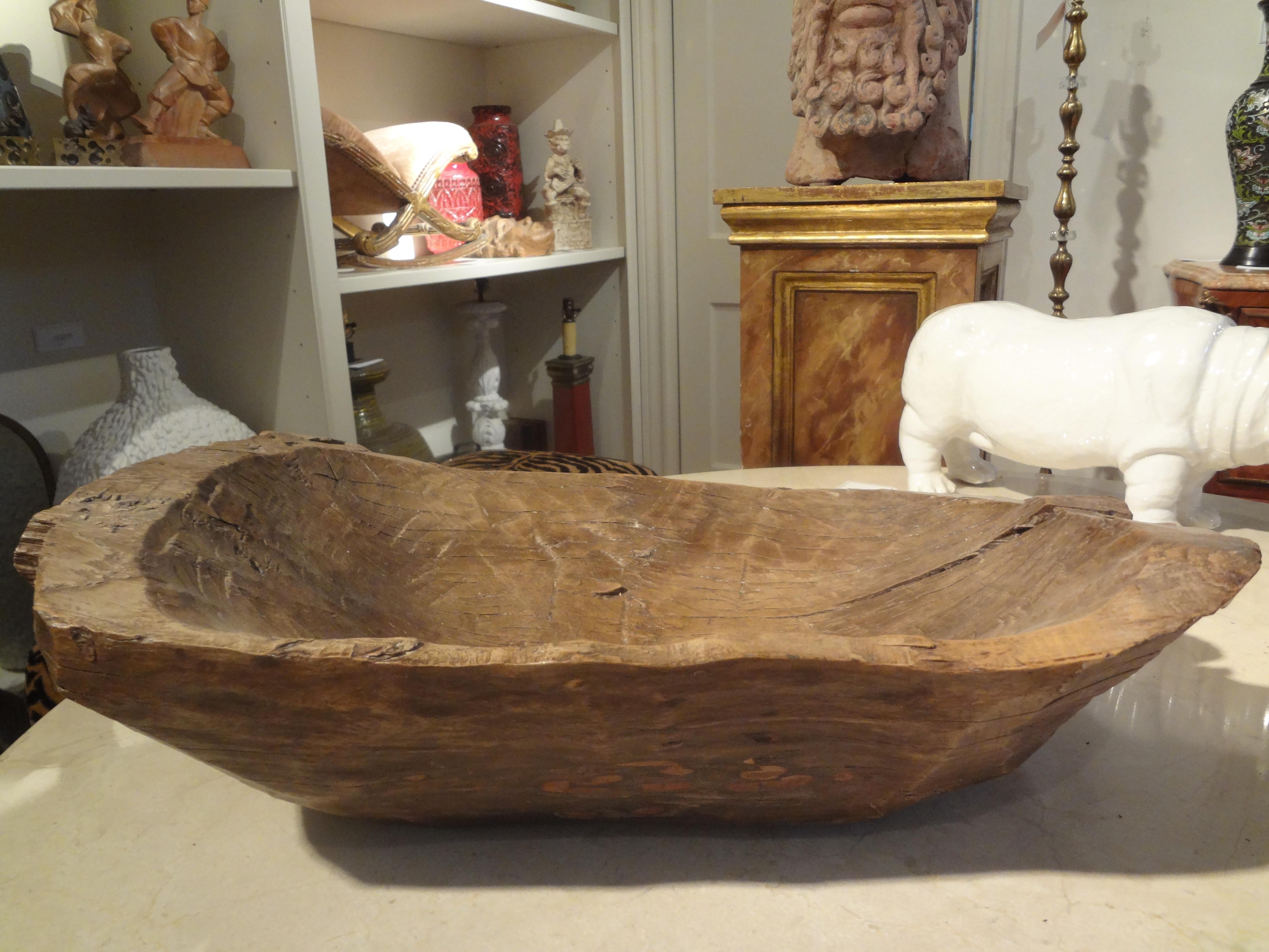 19th Century French Hand Carved Walnut Dough Bowl For Sale 2