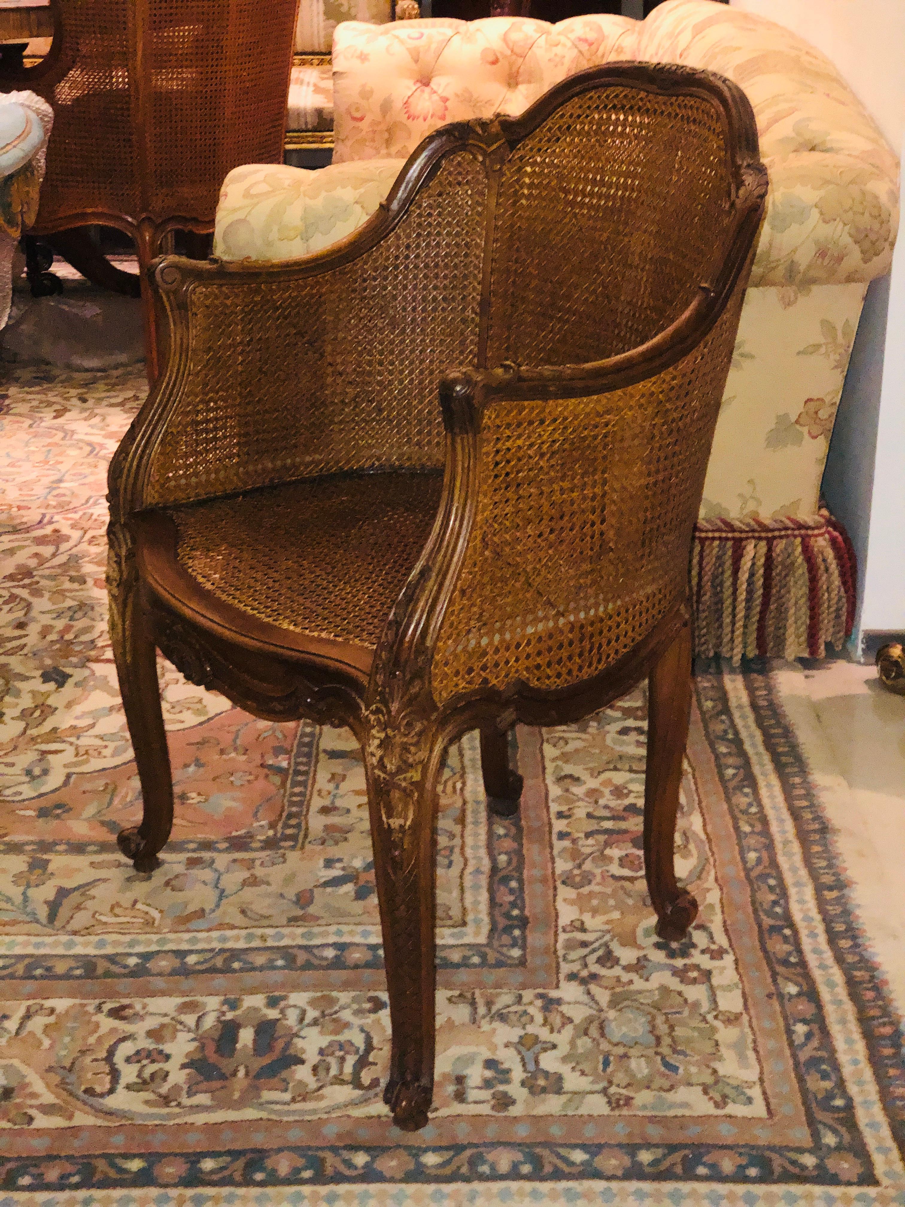 19th Century French Hand Carved Walnut Ladies Armchair in Caned Back and Seat In Good Condition In Sofia, BG