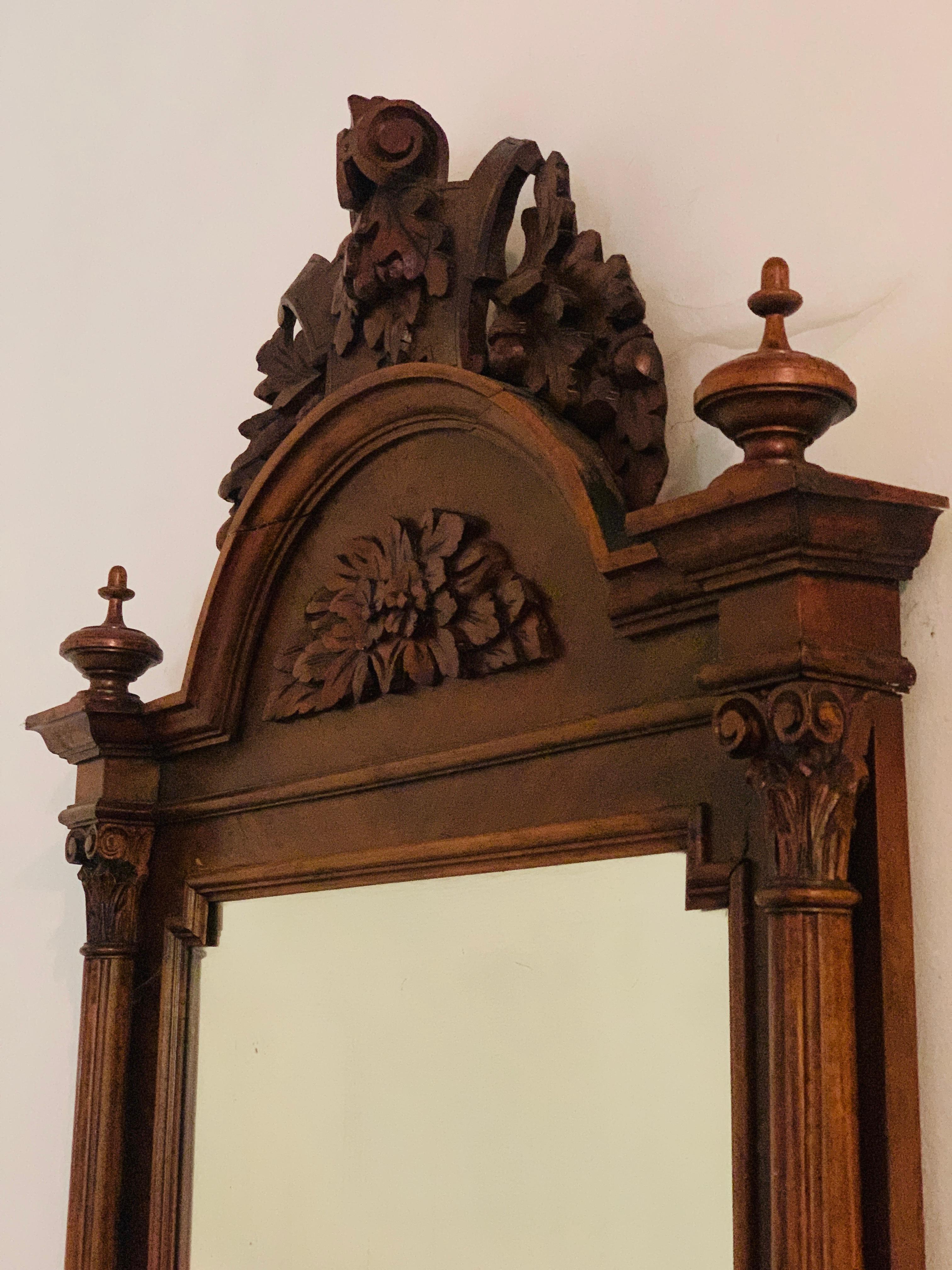 19th Century French Hand Carved Walnut Marble-Top Console Mirror 1