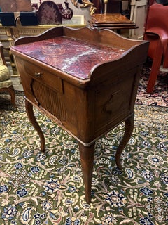 19th Century French Hand Carved Walnut Night Stand with Marble Top