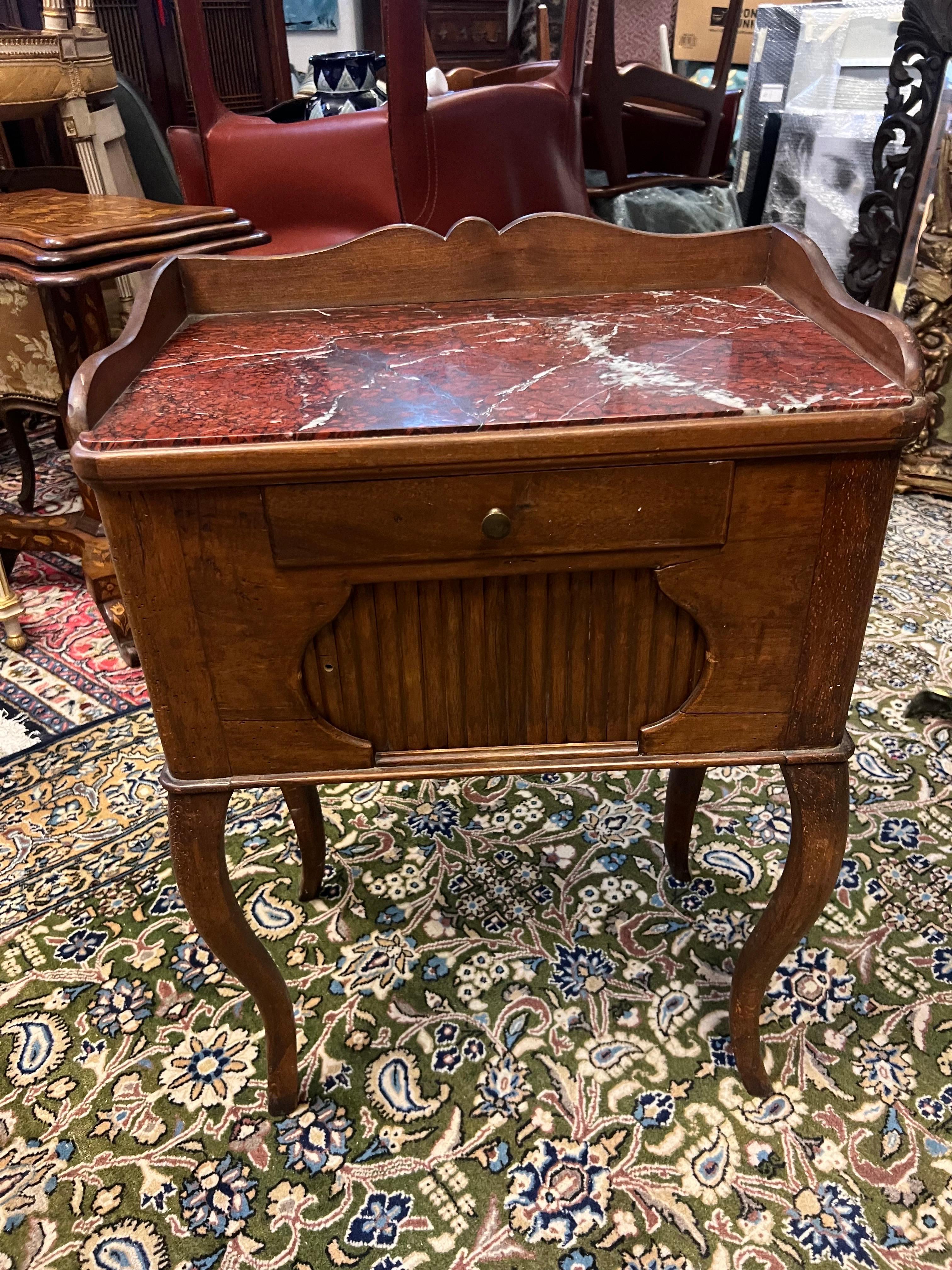 Hand-Carved 19th Century French Hand Carved Walnut Night Stand with Marble Top For Sale