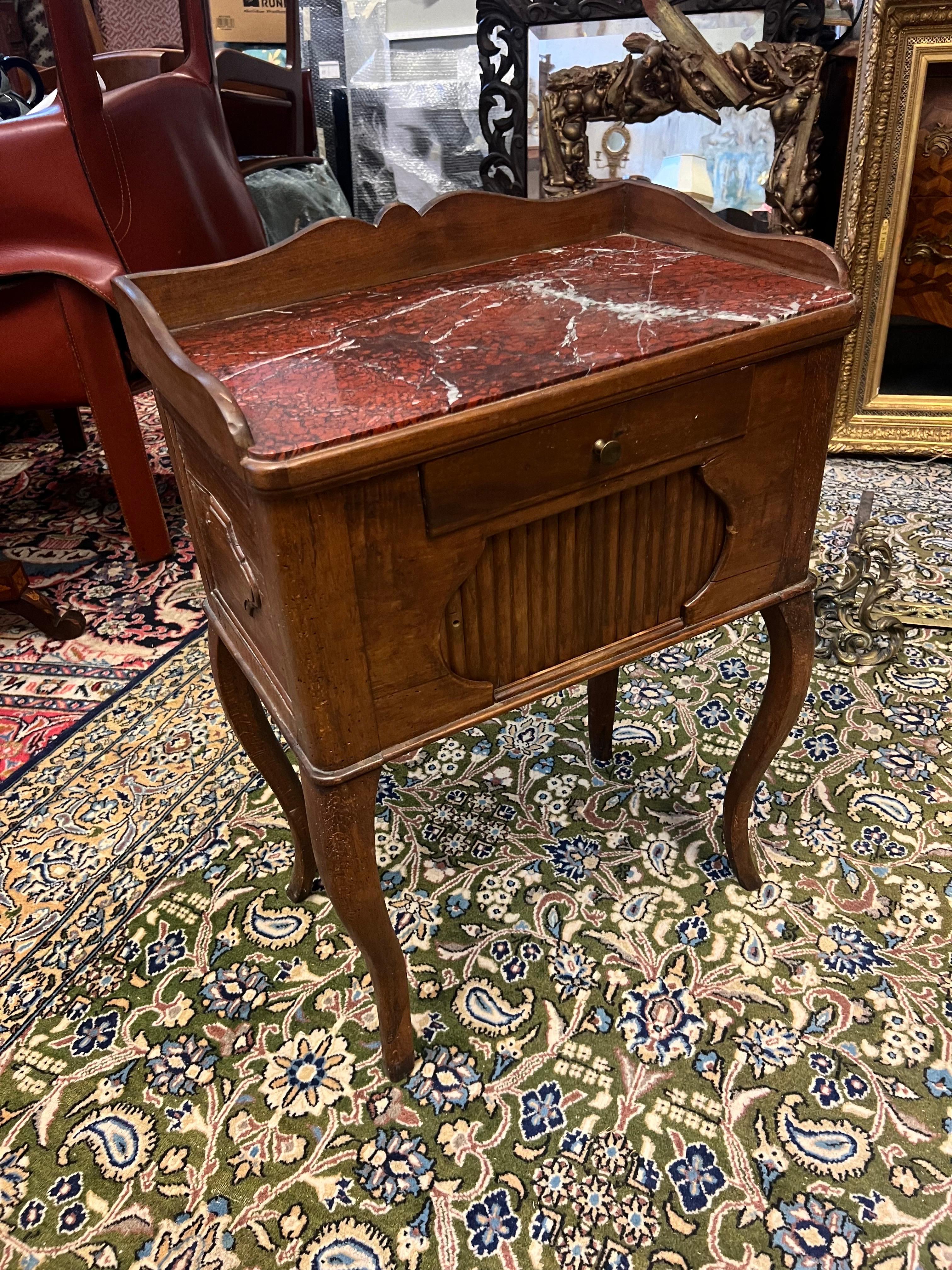 19th Century French Hand Carved Walnut Night Stand with Marble Top In Fair Condition For Sale In Sofia, BG