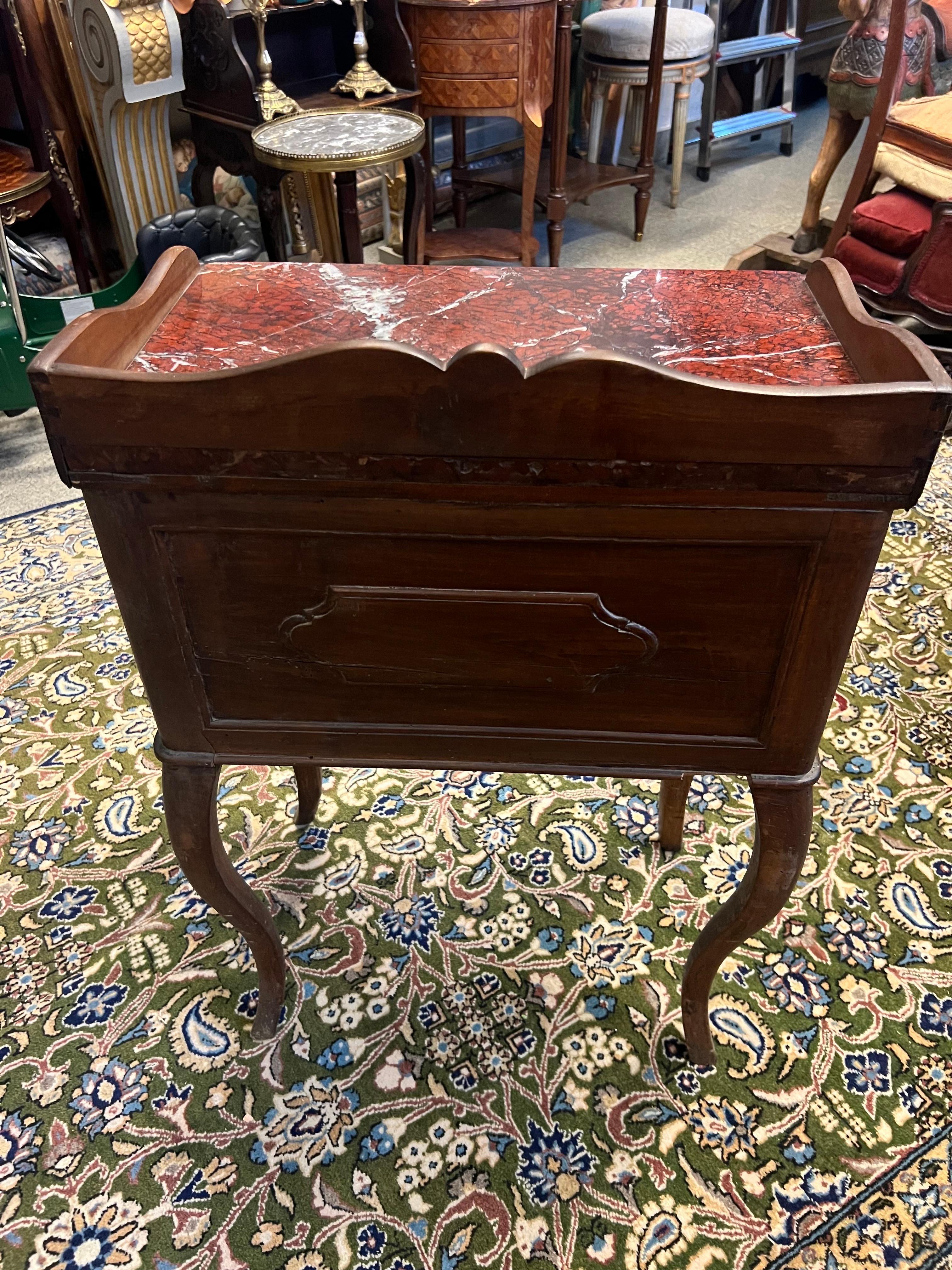 19th Century French Hand Carved Walnut Night Stand with Marble Top For Sale 1