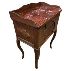 19th Century French Hand Carved Walnut Night Stand with Marble Top