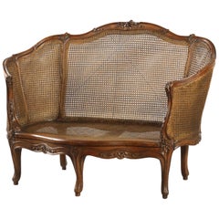 Antique SALE 19th Century French Hand Carved Walnut Sofa "Corbeille" in Louis XV Style