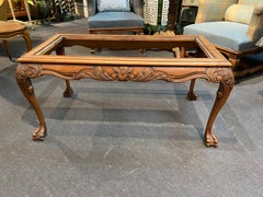 19th Century French Hand Carved Walnut Sofa Table Frame with Lion's Paws