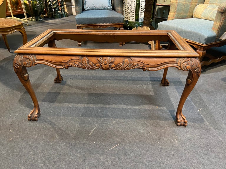 19th Century French Hand Carved Walnut Sofa Table Frame with Lion's