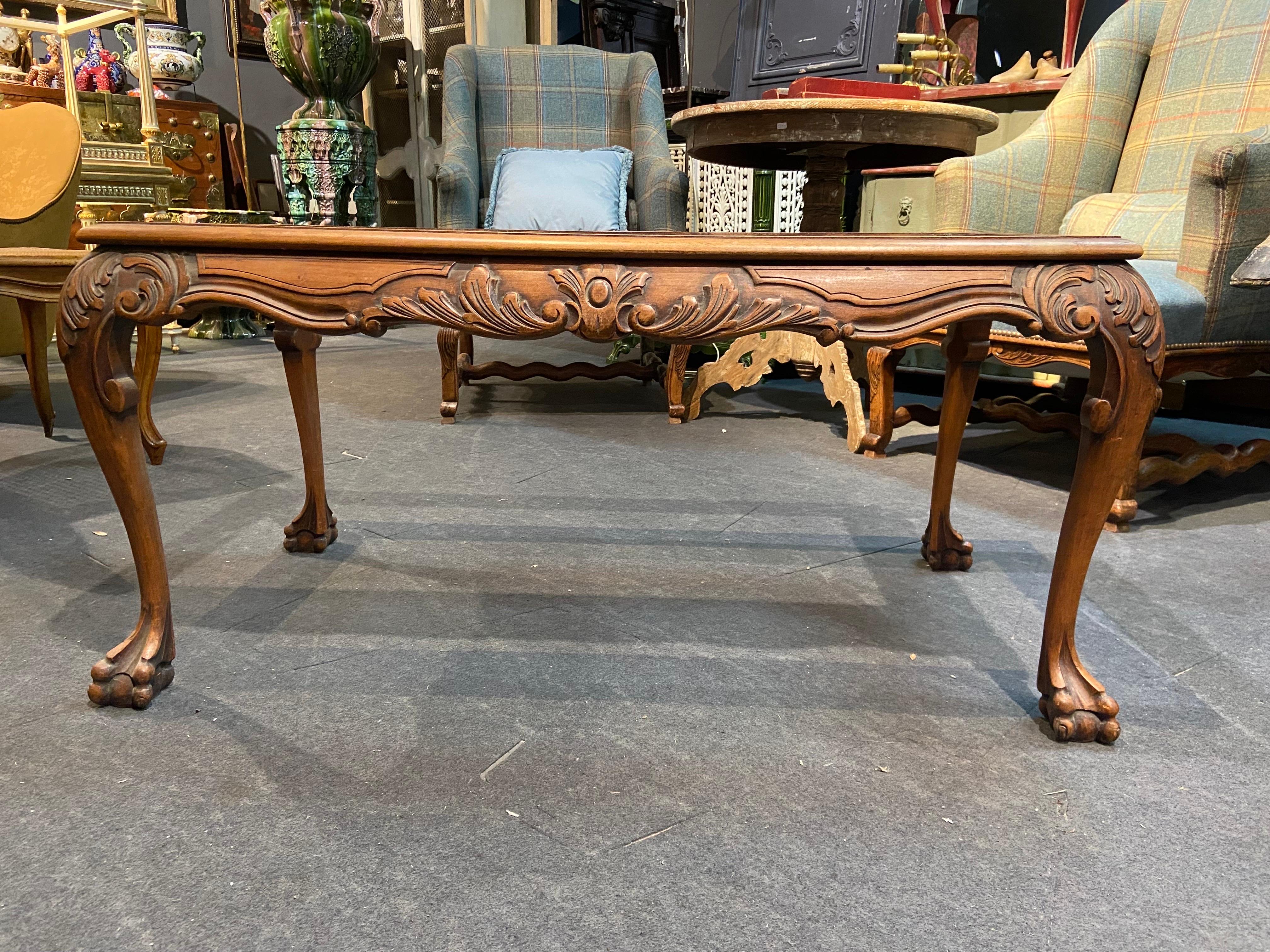 Hand-Carved 19th Century French Hand Carved Walnut Sofa Table Frame with Lion's Paws For Sale