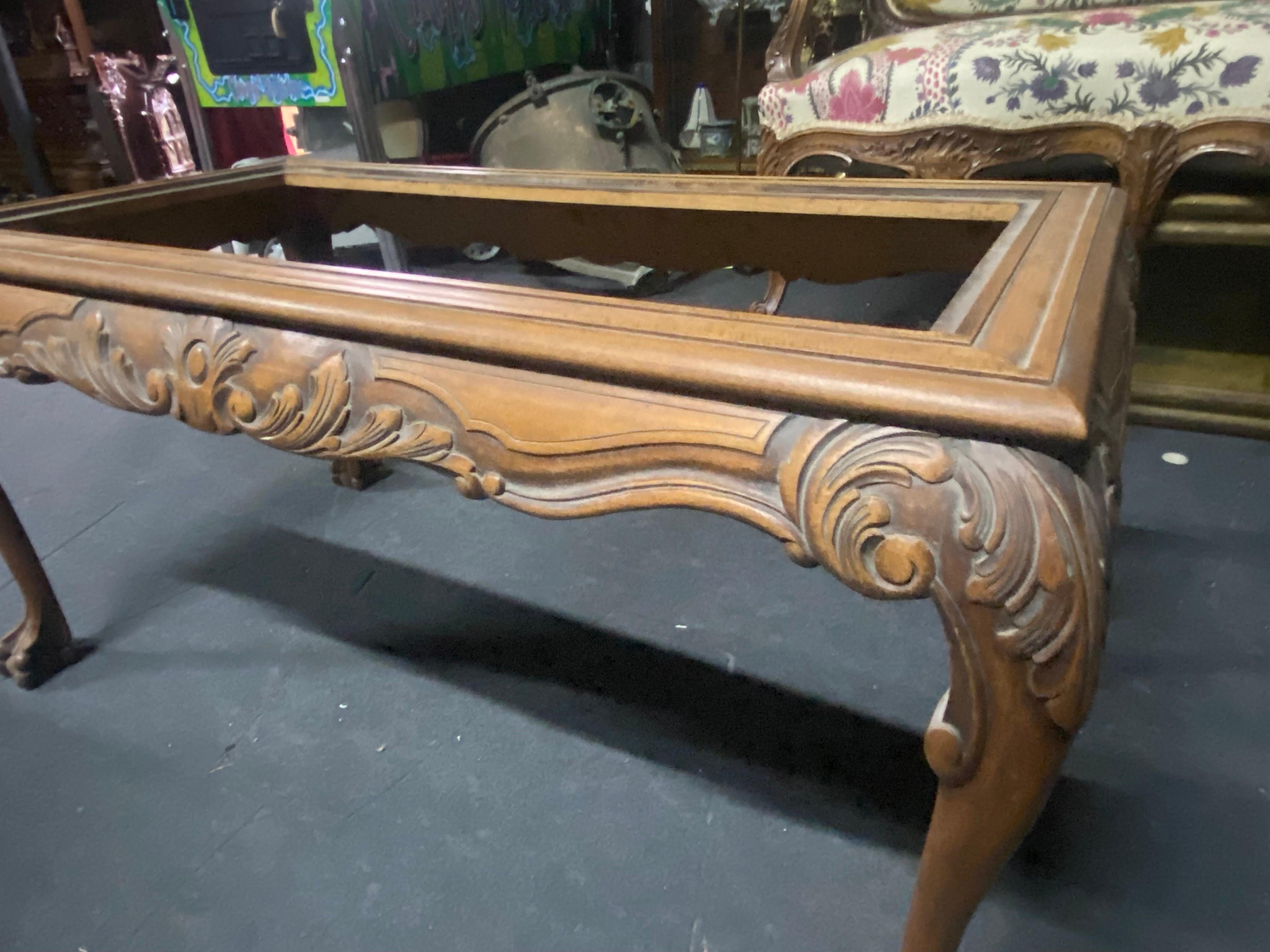 19th Century French Hand Carved Walnut Sofa Table Frame with Lion's Paws In Good Condition For Sale In Sofia, BG