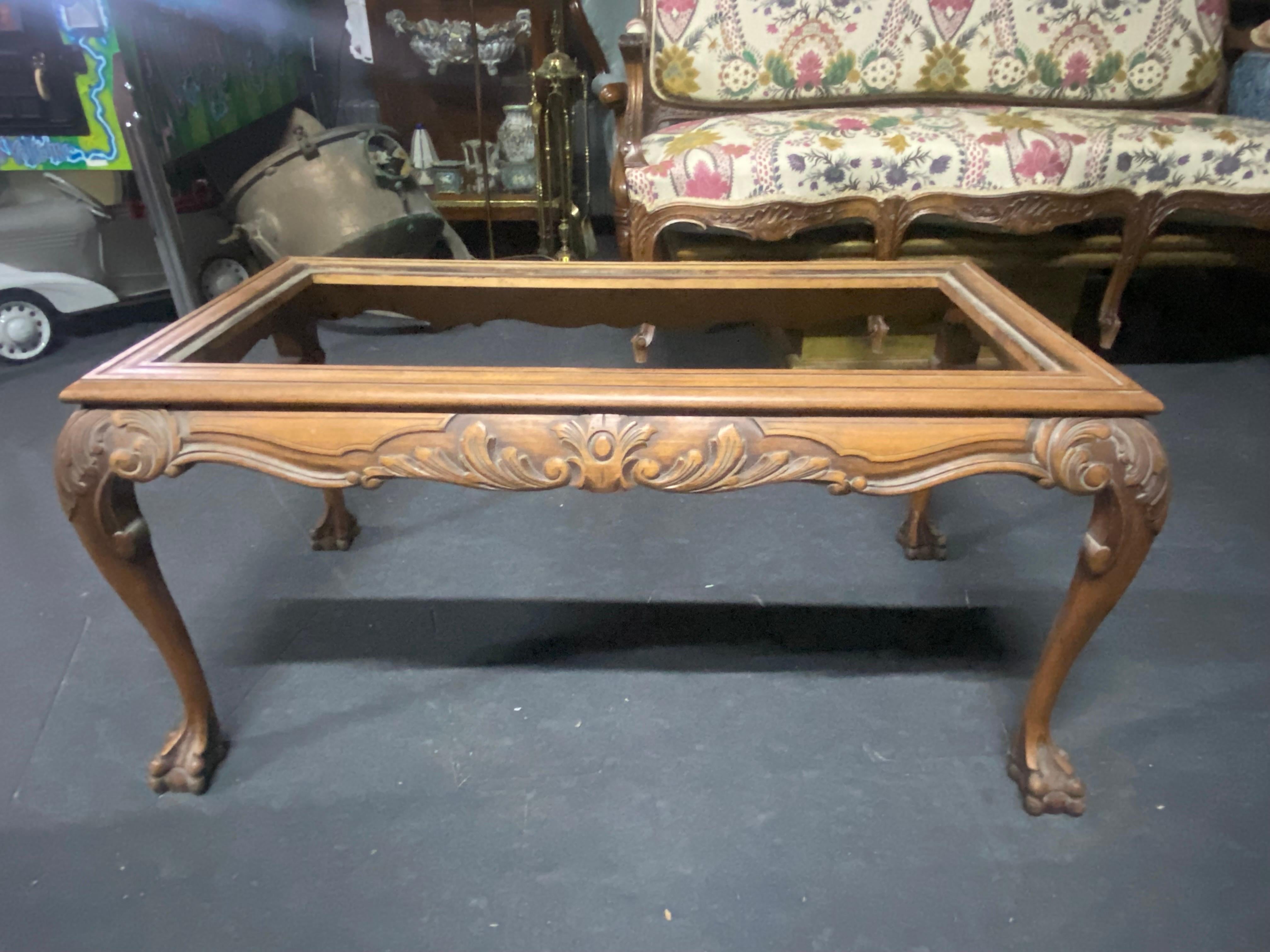 19th Century French Hand Carved Walnut Sofa Table Frame with Lion's Paws For Sale 1