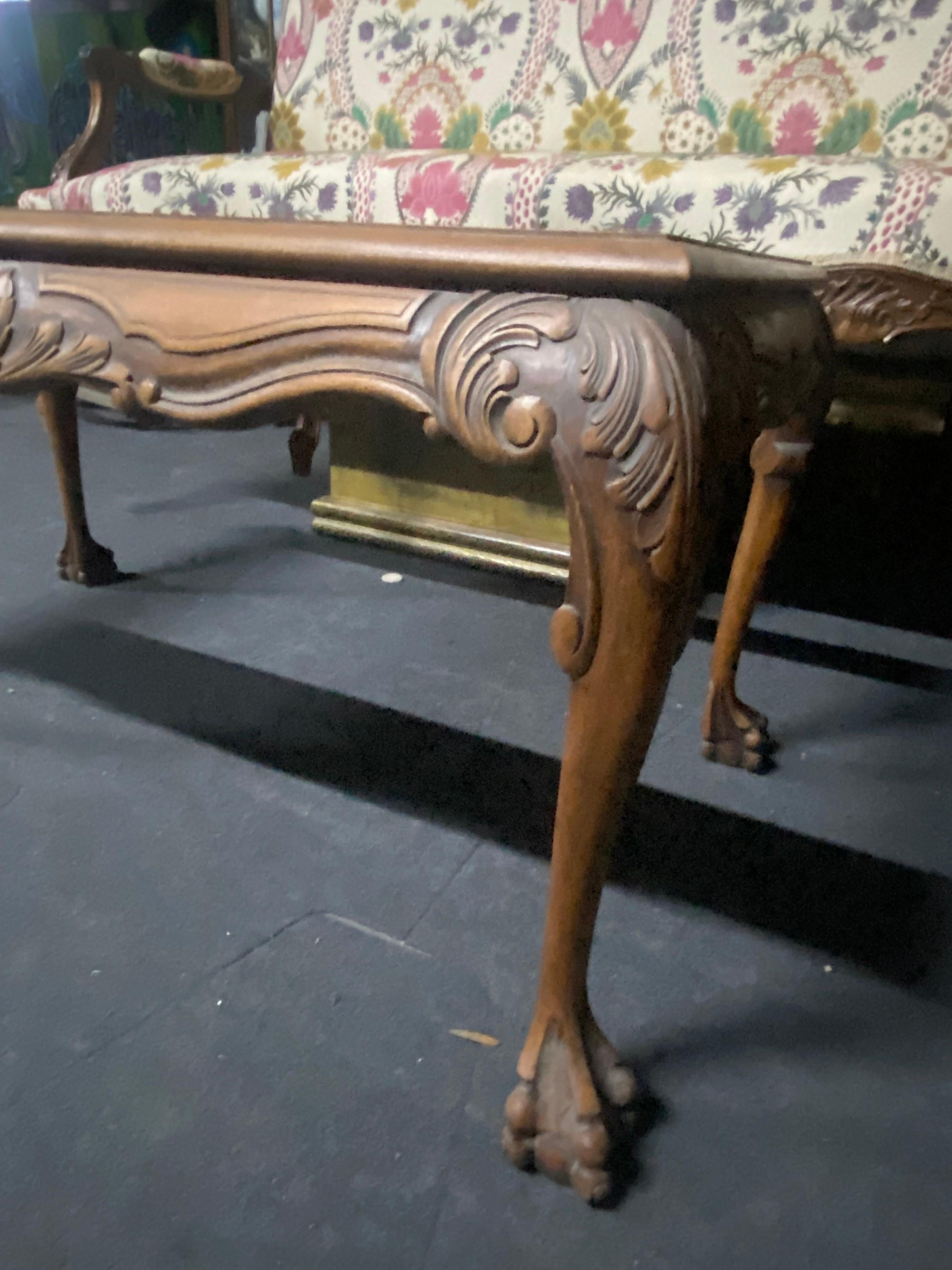 19th Century French Hand Carved Walnut Sofa Table Frame with Lion's Paws For Sale 2