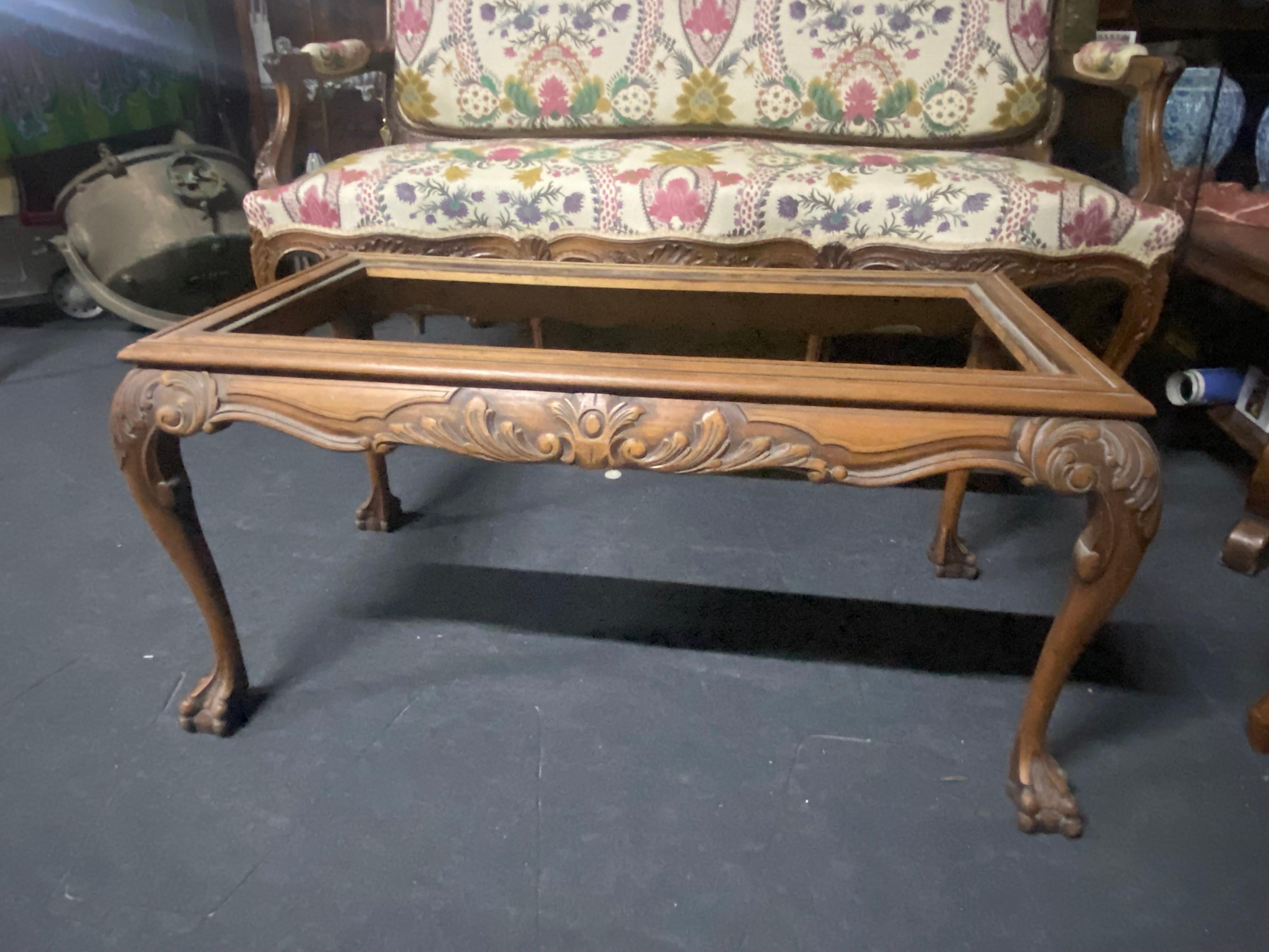 19th Century French Hand Carved Walnut Sofa Table Frame with Lion's Paws For Sale 3