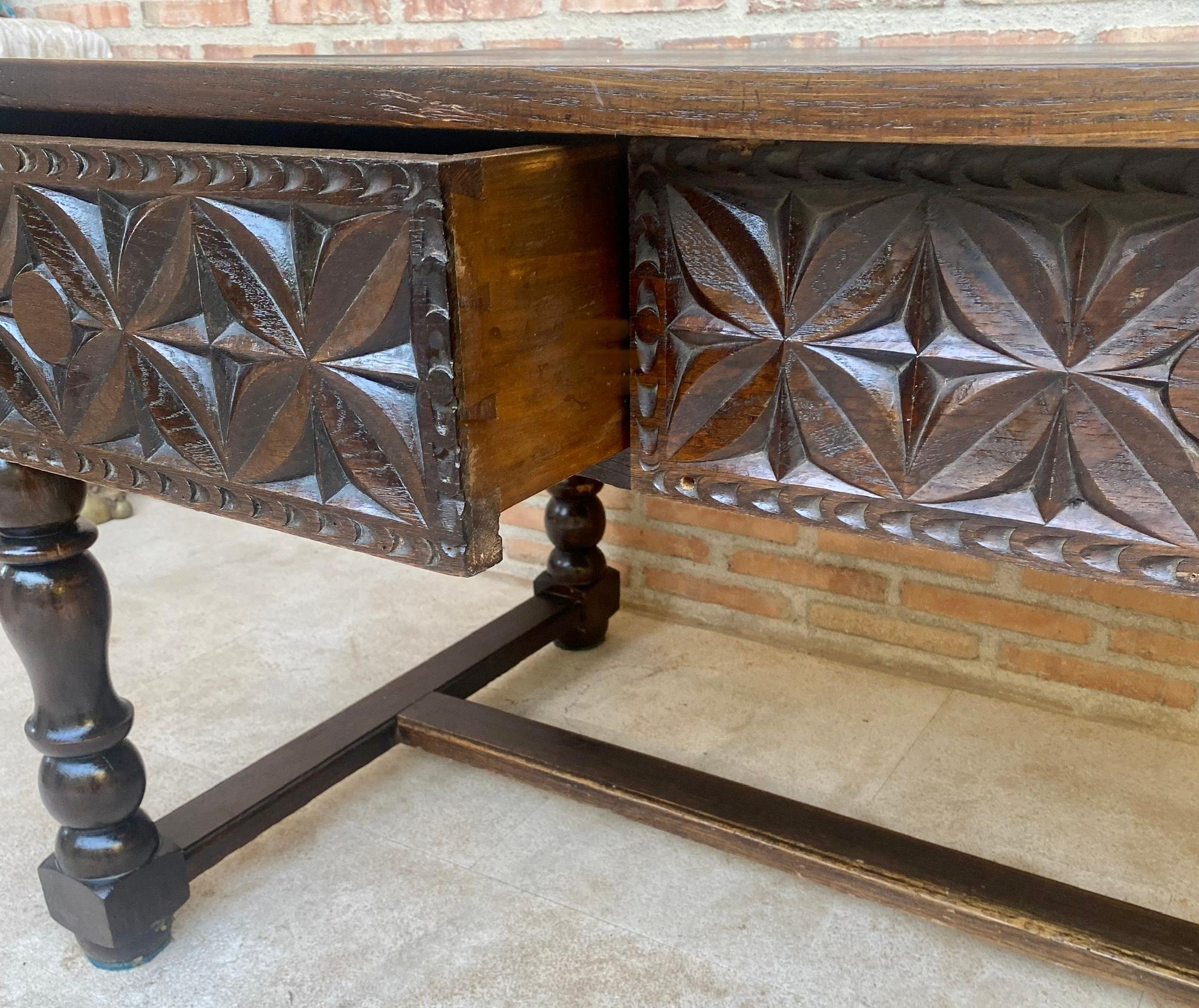 19th Century French Hand Carved Walnut Two-Sided Desk, 1860s For Sale 7