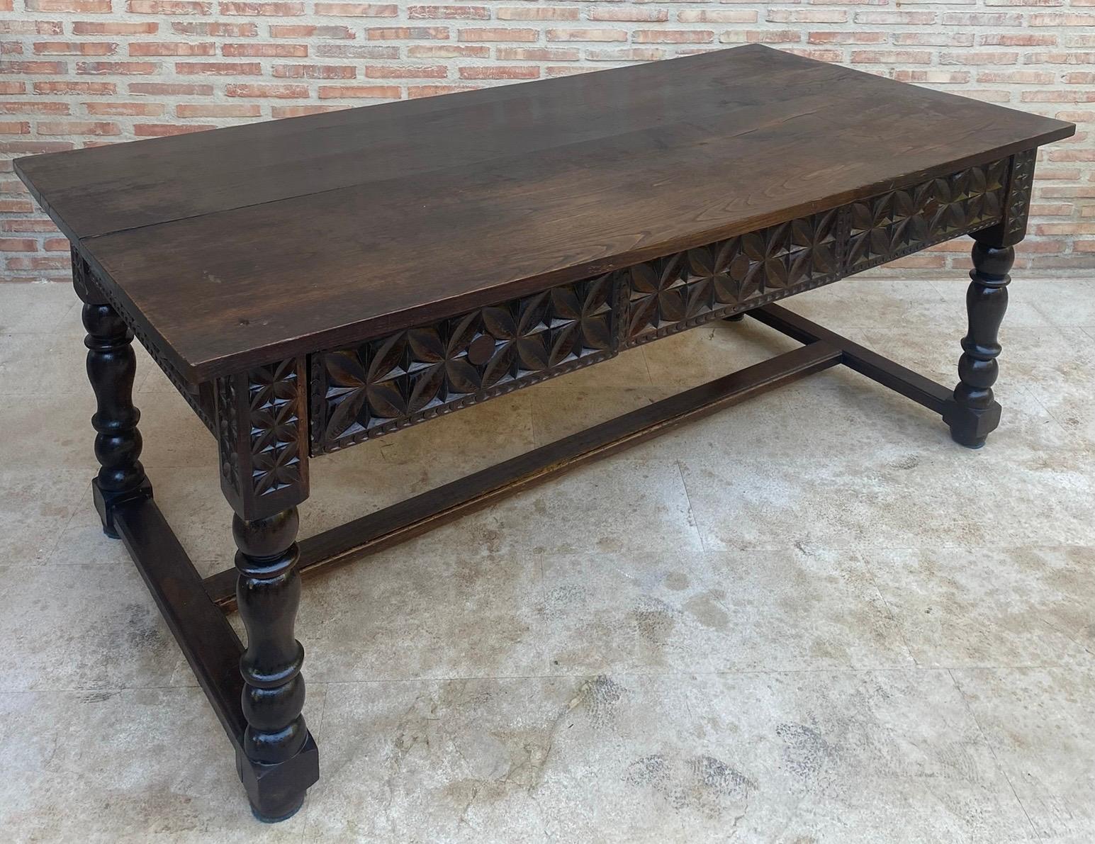 19th Century French Hand Carved Walnut Two-Sided Desk, 1860s In Good Condition For Sale In Miami, FL