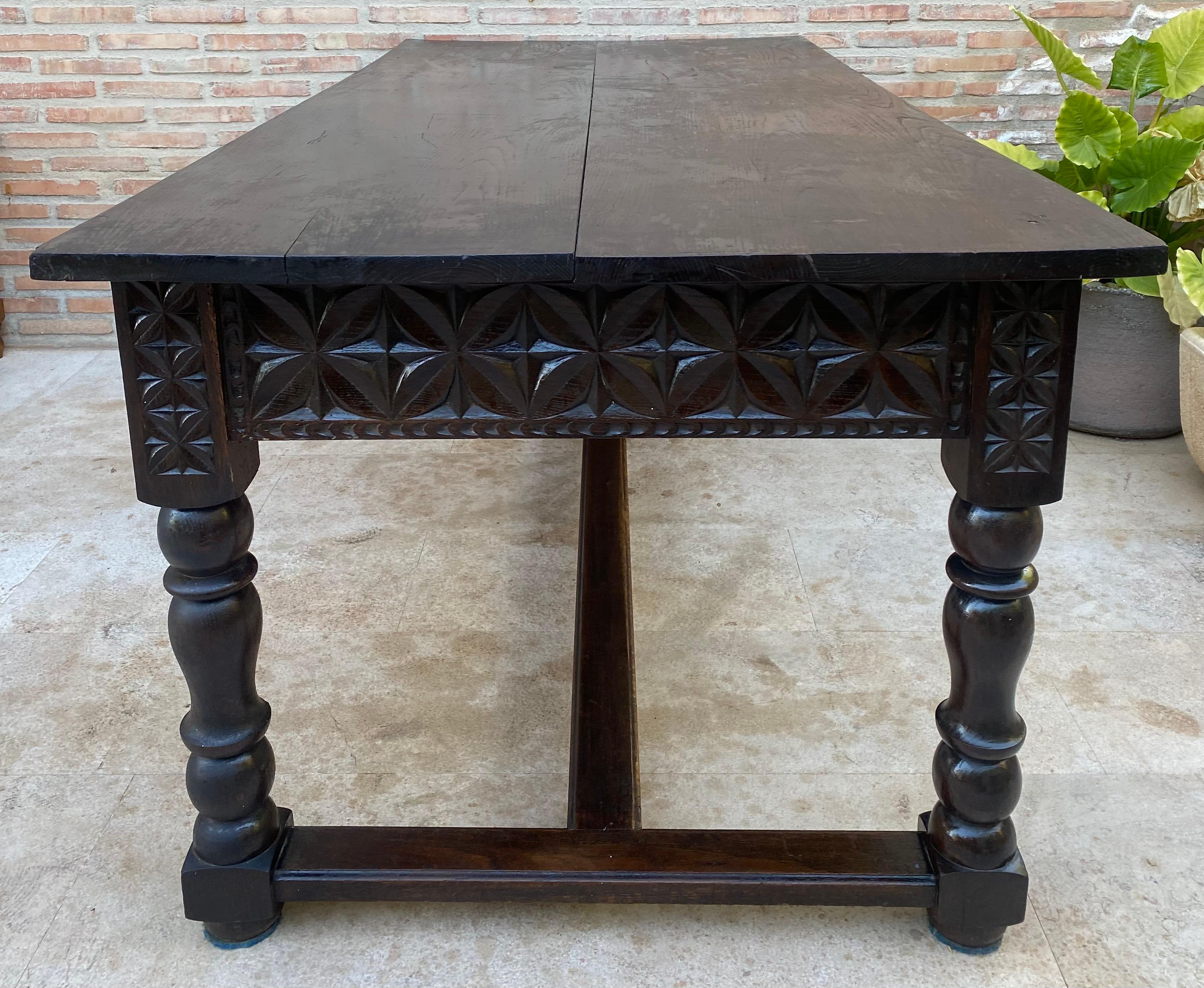 19th Century French Hand Carved Walnut Two-Sided Desk, 1860s For Sale 1