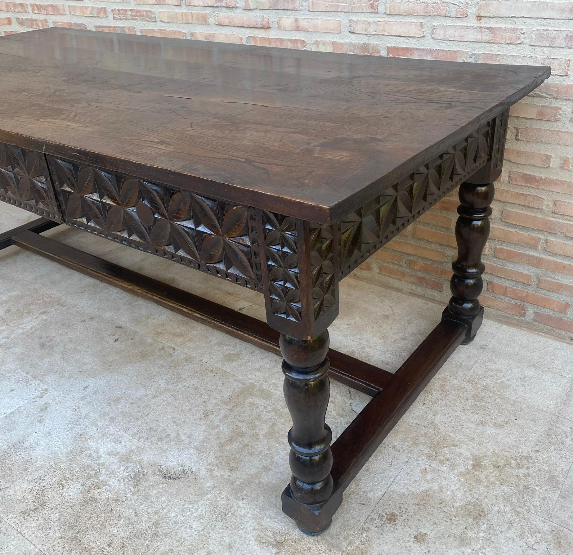 19th Century French Hand Carved Walnut Two-Sided Desk, 1860s For Sale 3