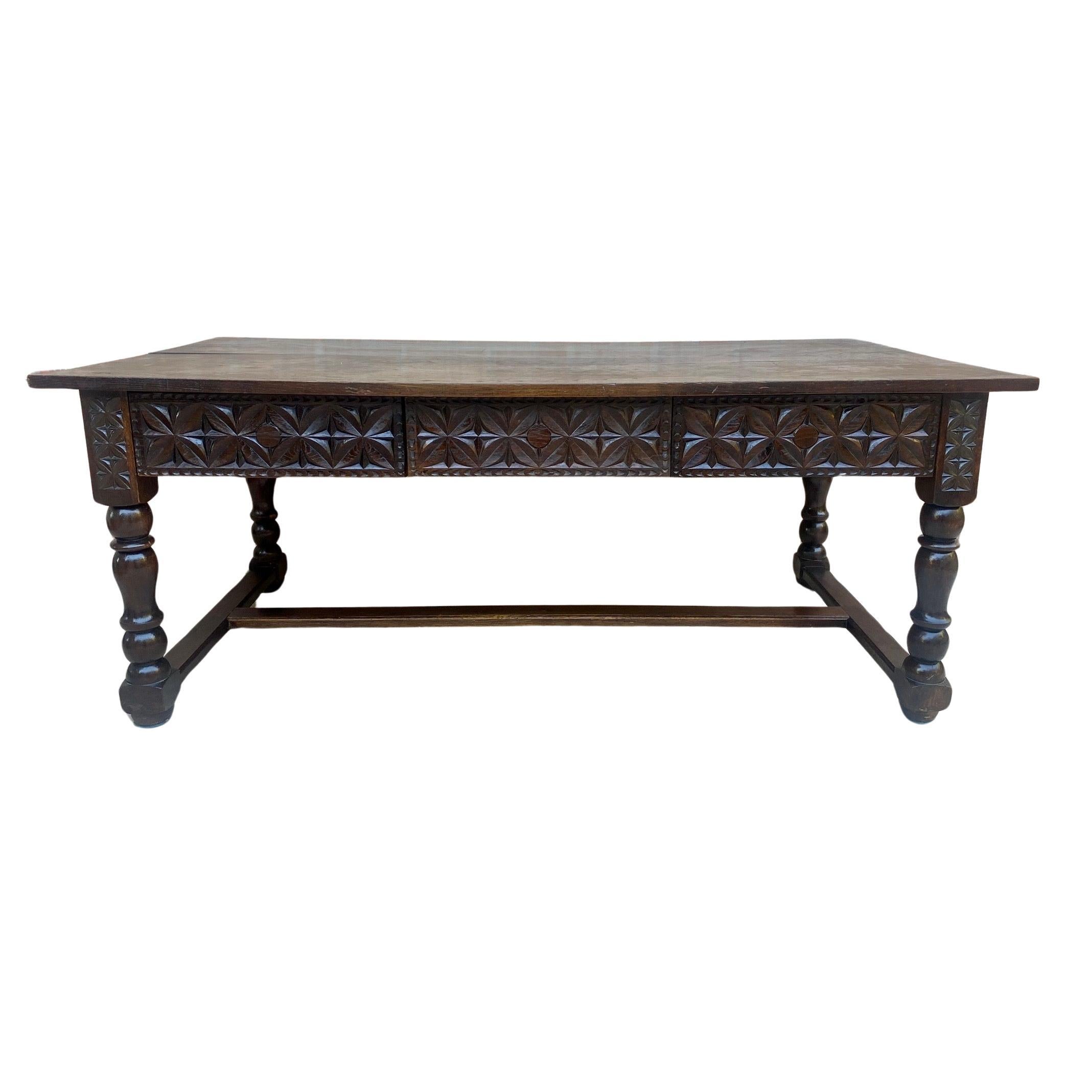 19th Century French Hand Carved Walnut Two-Sided Desk, 1860s For Sale