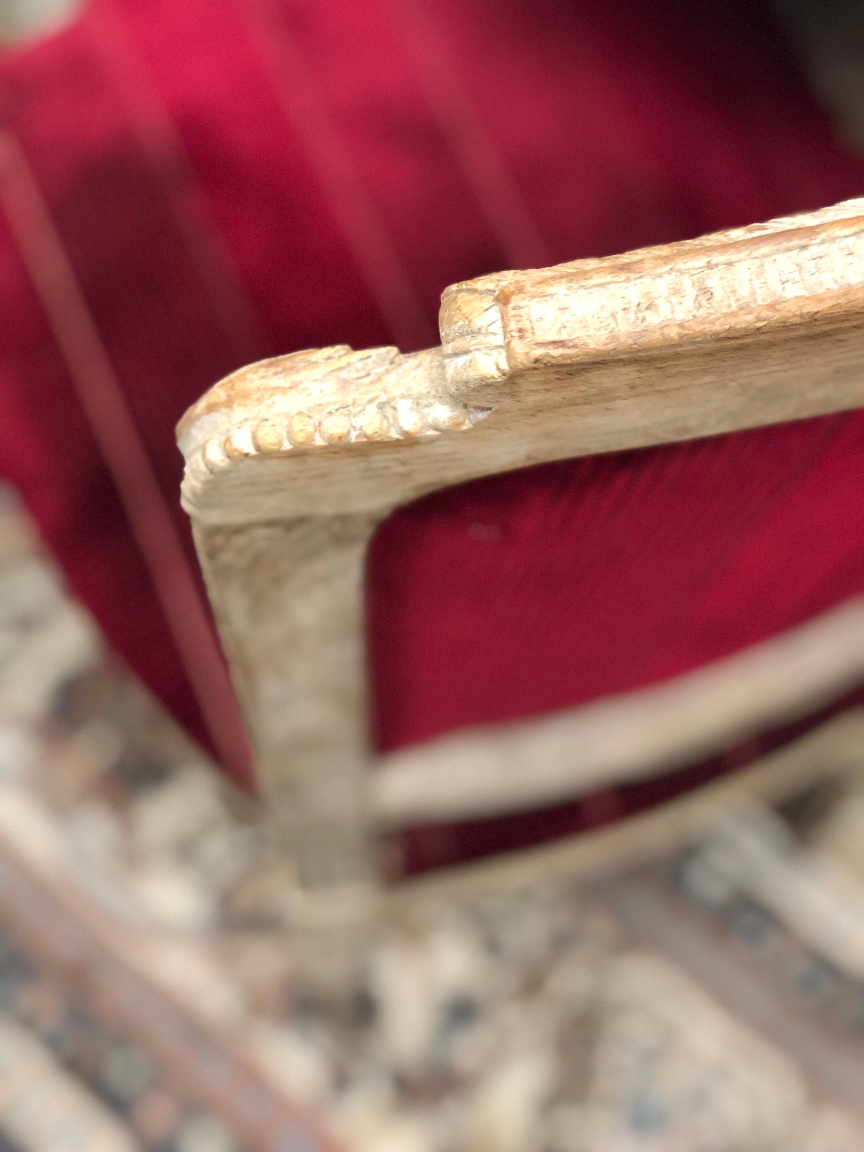 19th Century French Hand Carved Wooden Chair in Red Velvet For Sale 1