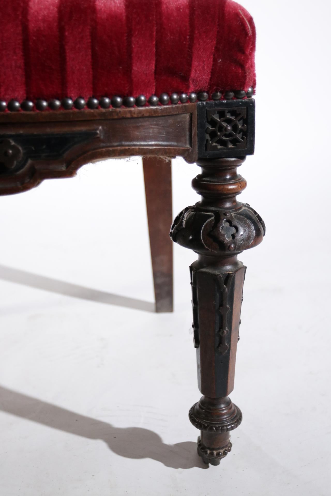 Louis XVI 19th Century French Hand Carved Wooden Chair Metal Ornaments Red Velvet For Sale