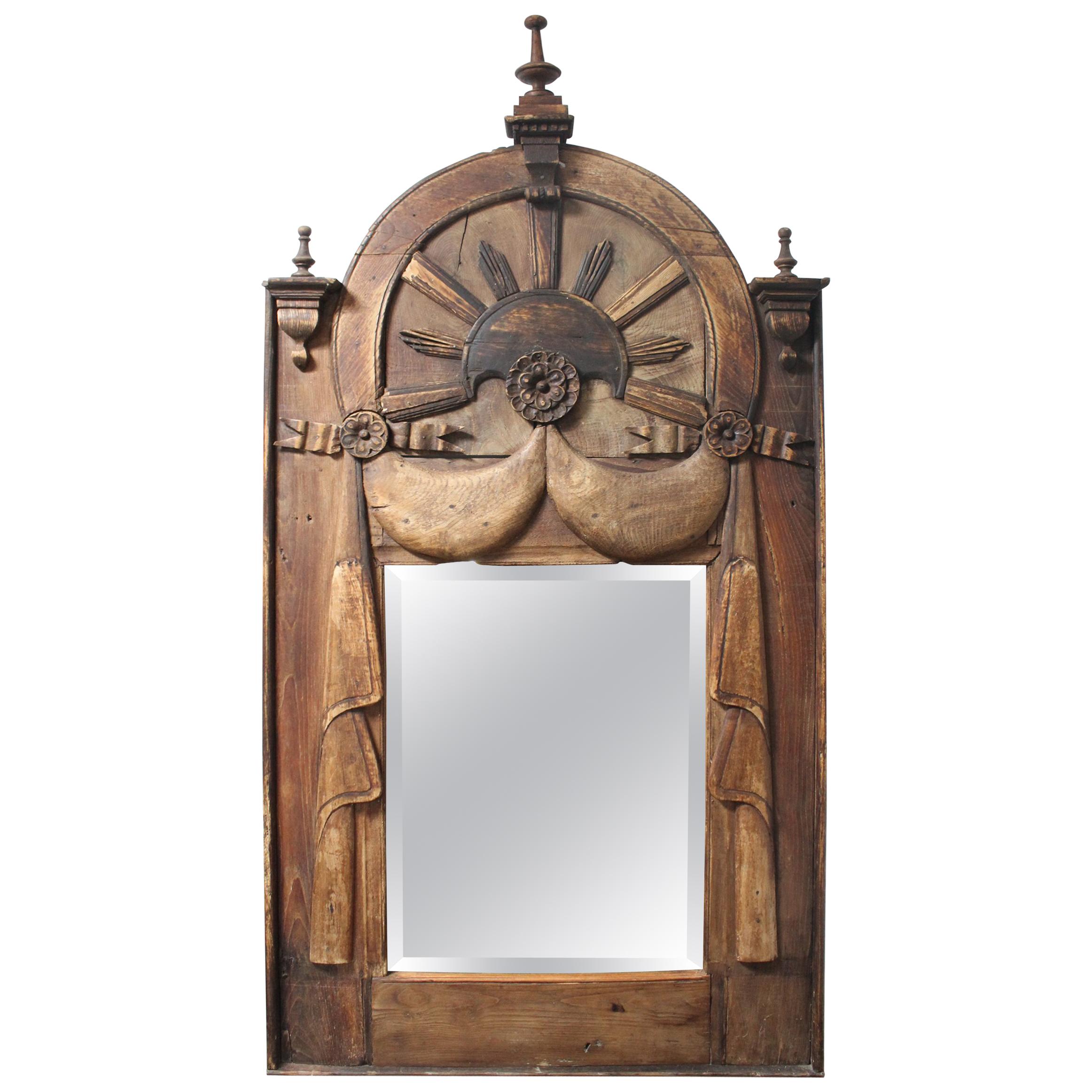 19th Century French Hand Carved Wooden Mirror