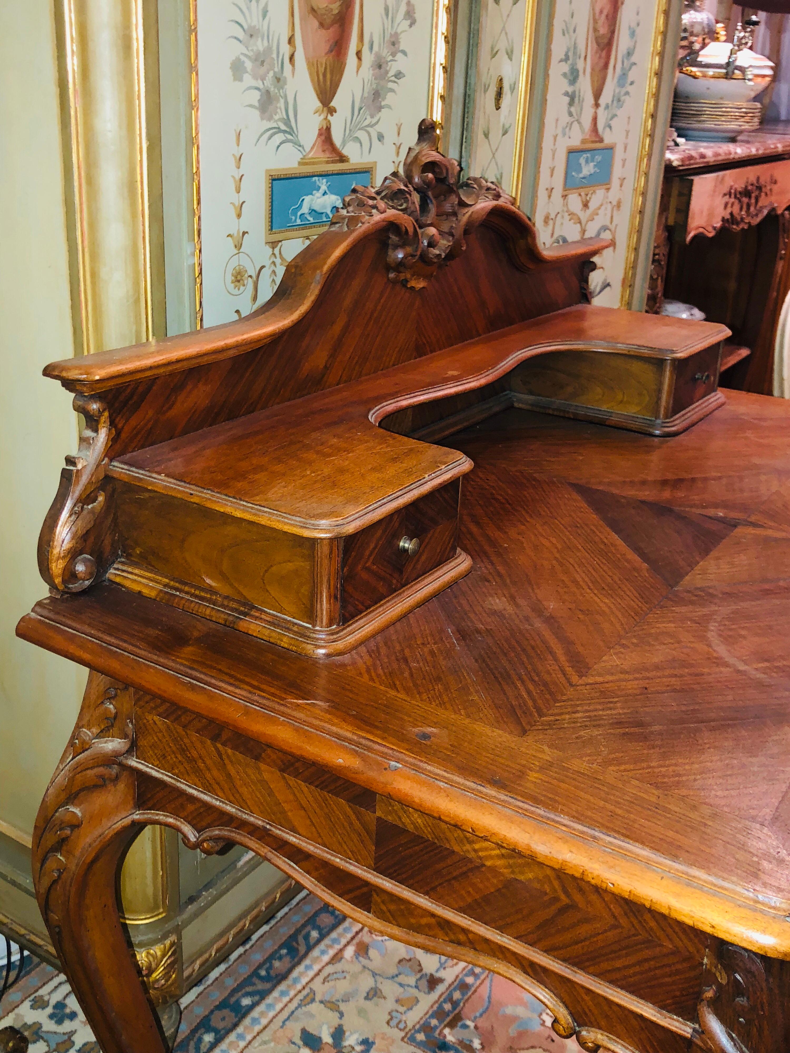 Wood SALE 19th Century French Hand Carved Writing Desk in Louis XV Style