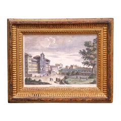 19th Century French Hand Colored Engraving of Genoa by Zucchagni in Gilt Frame