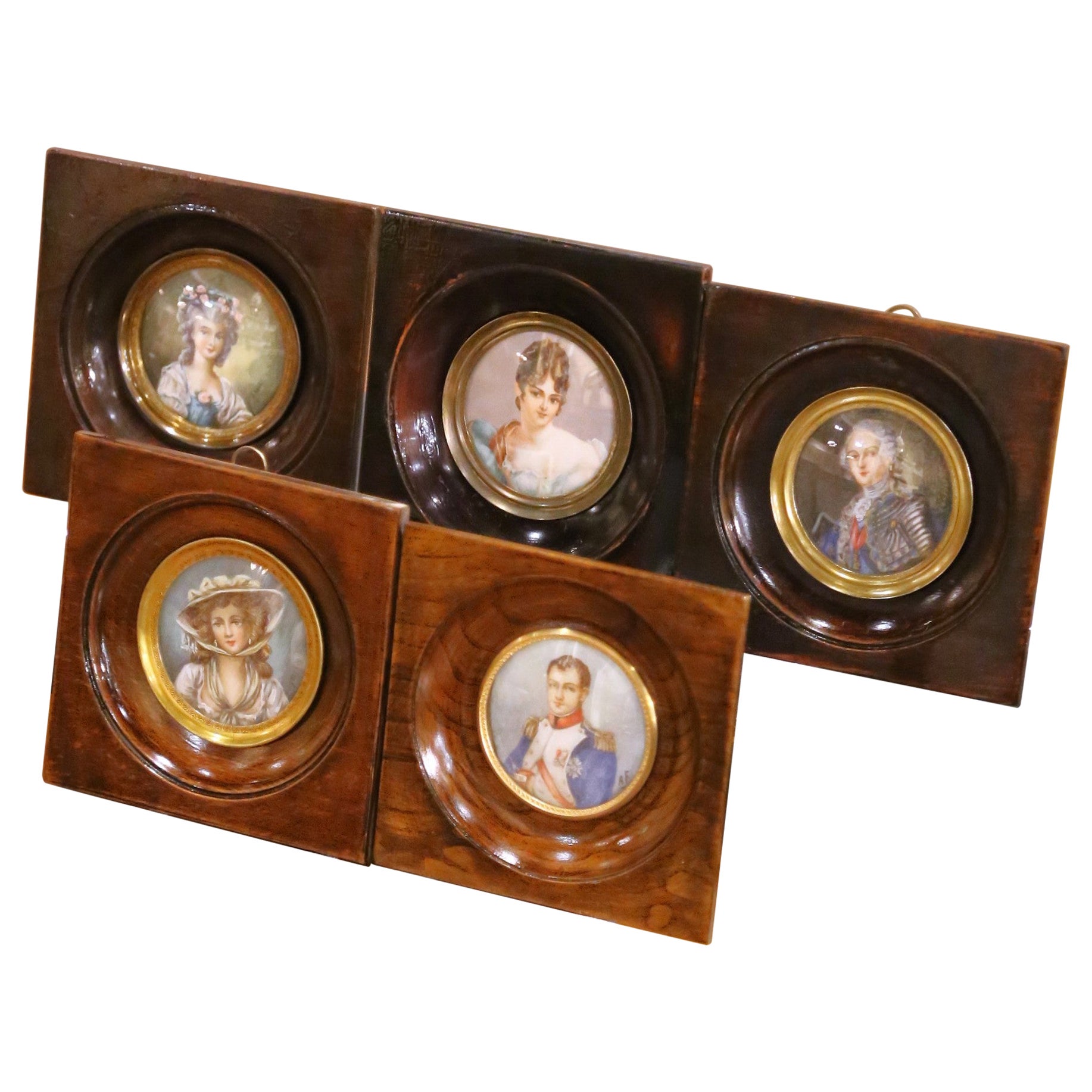 19th Century French Hand-Colored Portrait Medallions of Royal Figures, Set of 5
