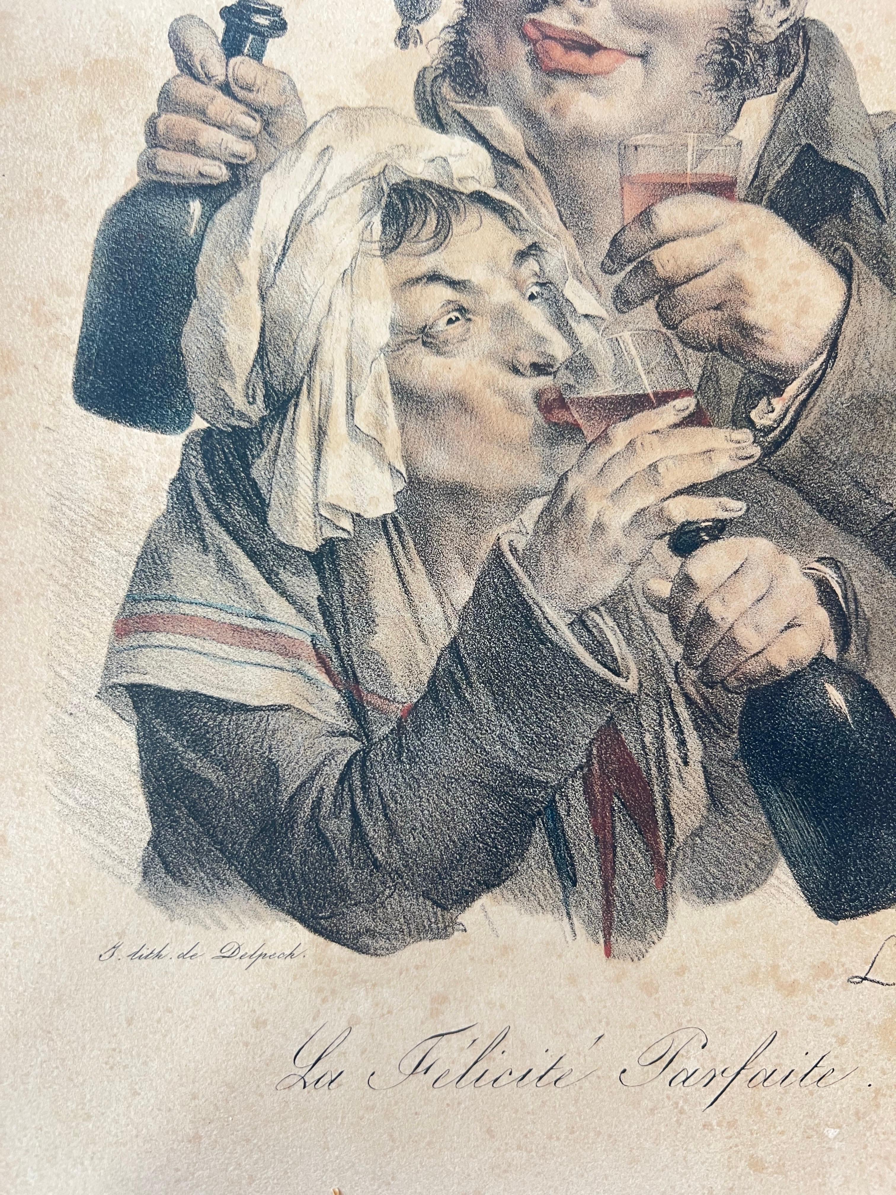 Lithographie française du XIXe siècle coloriée à la main par Delpech dans le style de L. Boilly État moyen - En vente à Sofia, BG
