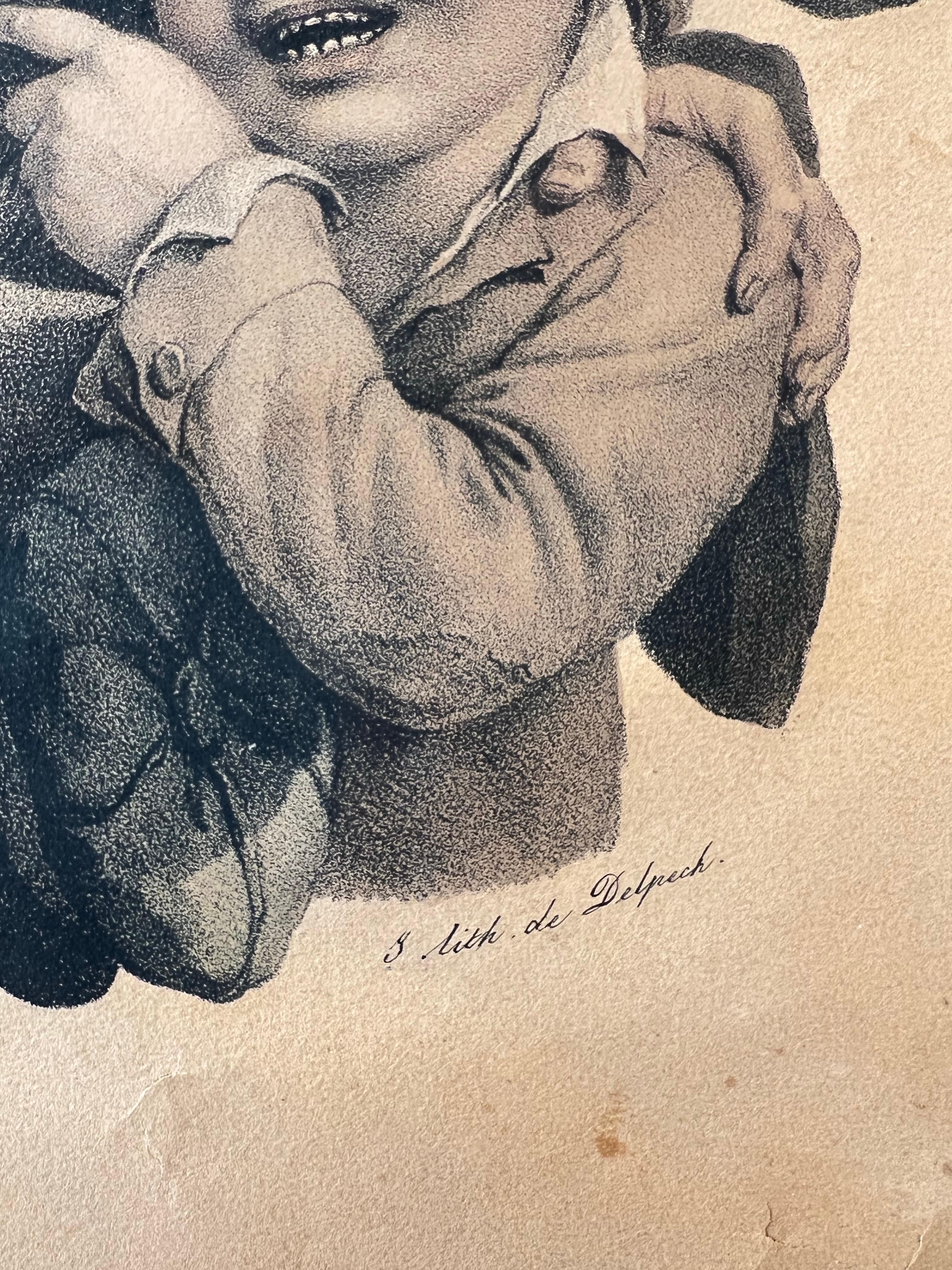 Français 19th Century French Hand Coloured Lithograph by Delpech in style of L. Boilly en vente