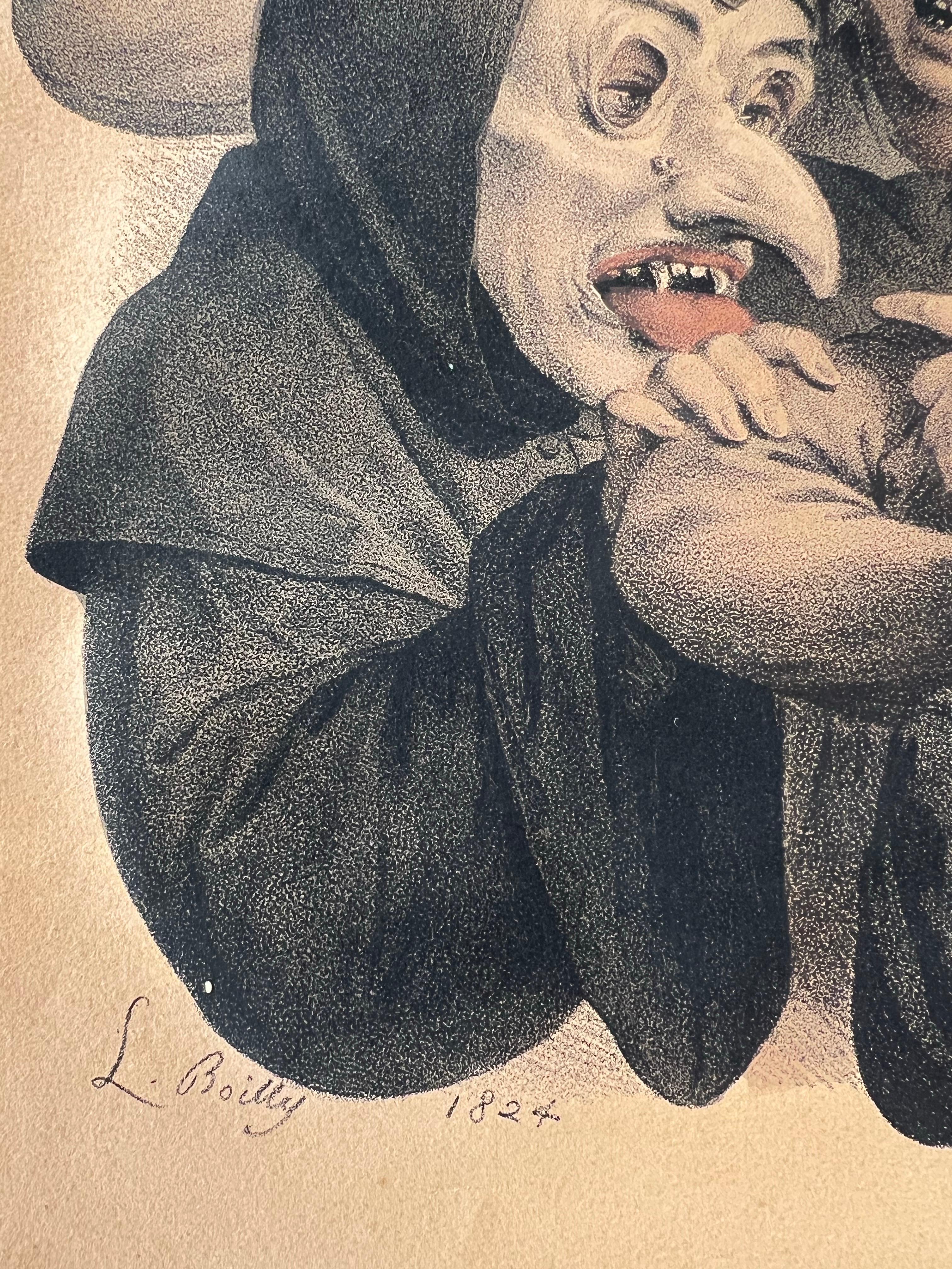 19th Century French Hand Coloured Lithograph by Delpech in style of L. Boilly Bon état - En vente à Sofia, BG