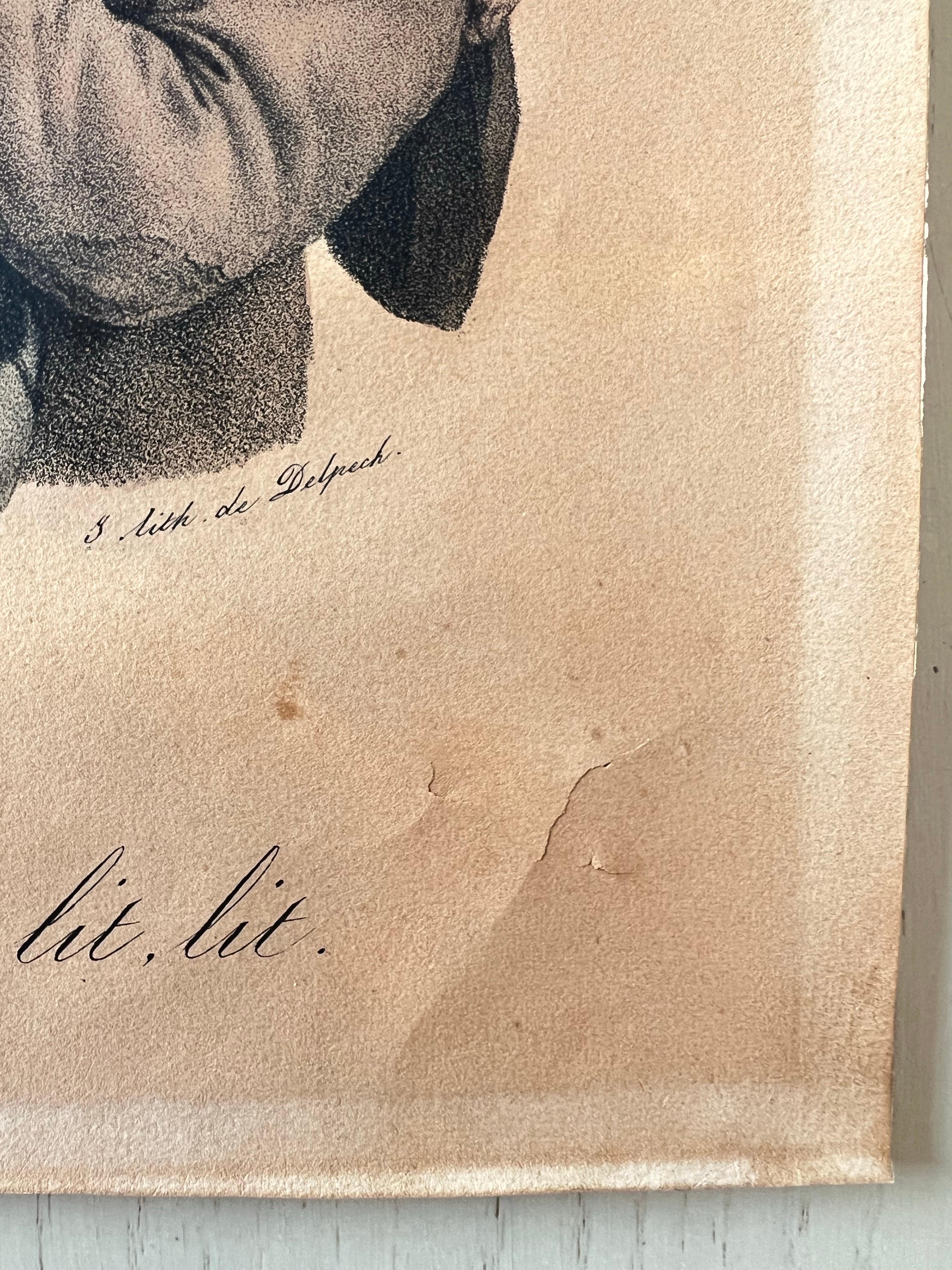 Début du XIXe siècle 19th Century French Hand Coloured Lithograph by Delpech in style of L. Boilly en vente