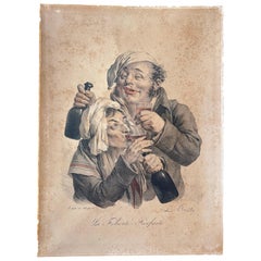 19th Century French Hand Coloured Lithograph by Delpech in style of L. Boilly