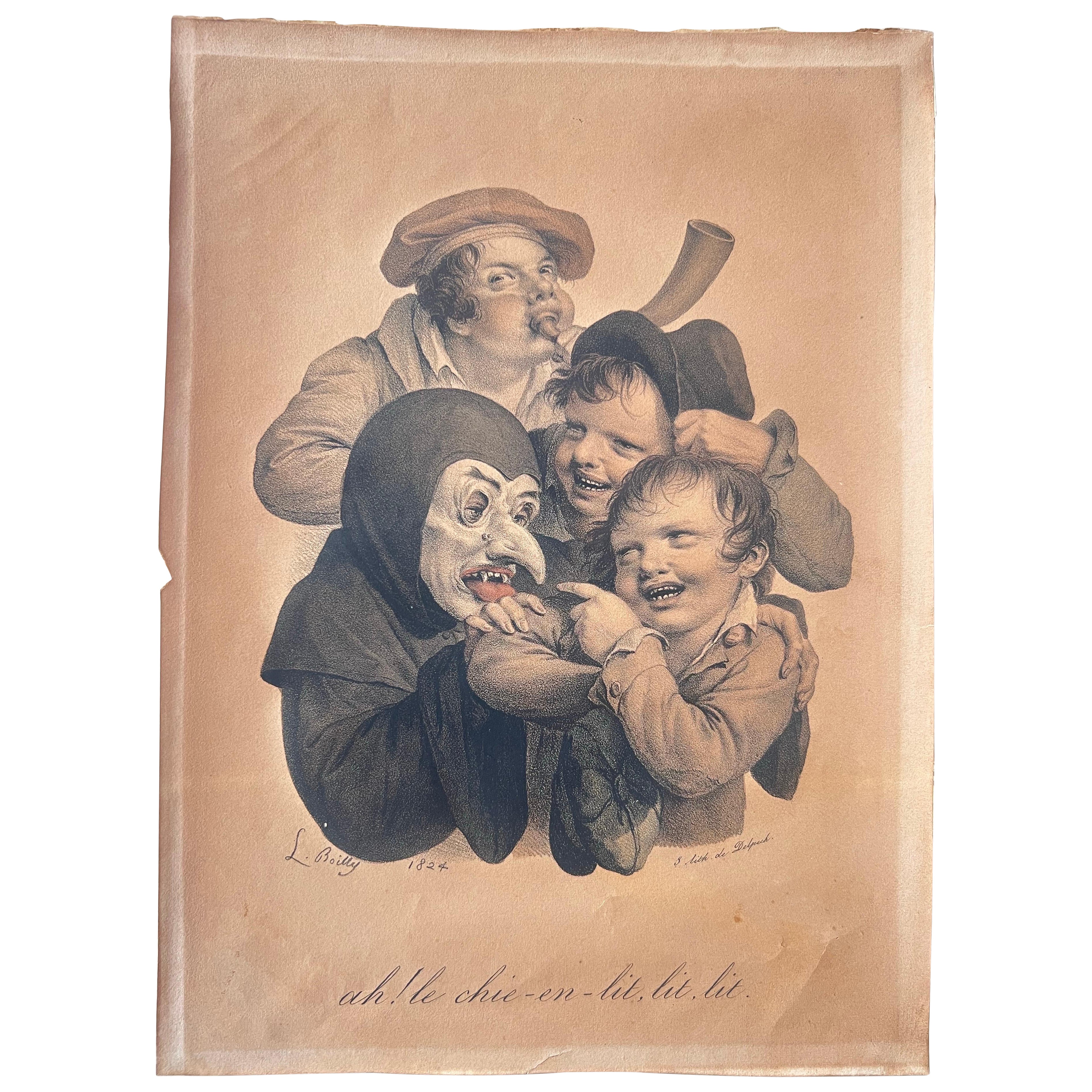 19th Century French Hand Coloured Lithograph by Delpech in style of L. Boilly