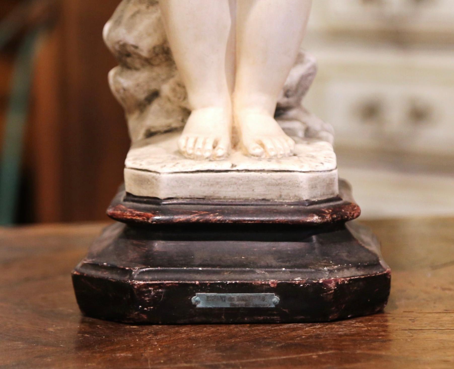 Hand-Crafted 19th Century French Handcrafted Plaster Young Girl Statue After Donatello For Sale