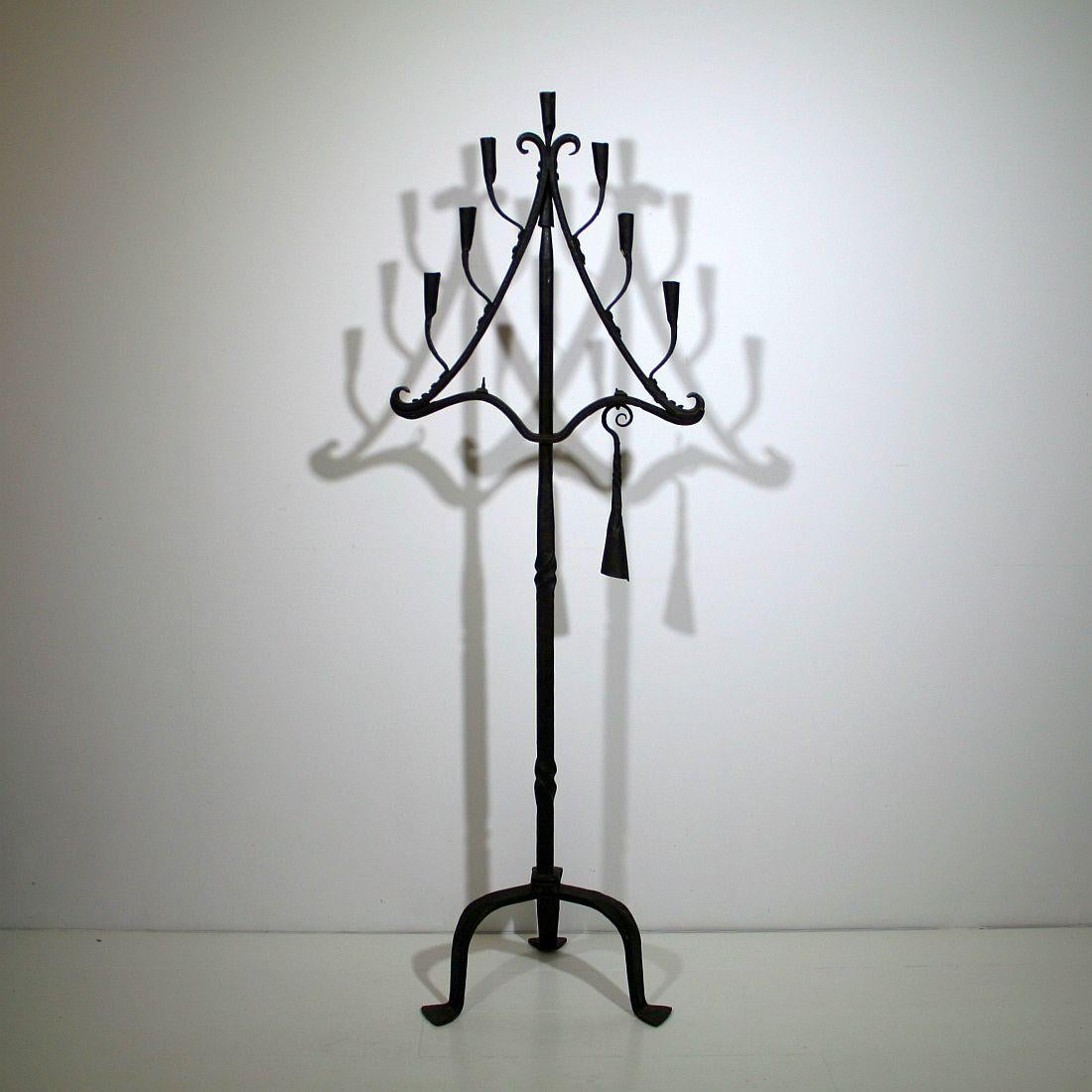 Wrought Iron 19th Century French Hand-Forged Iron Candleholder