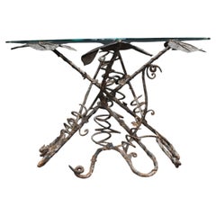 19th Century French Hand-Forged Wrought Iron Center Table with New Glass Top