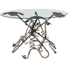 19th Century French Hand-Forged Wrought Iron Center Table with New Glass Top