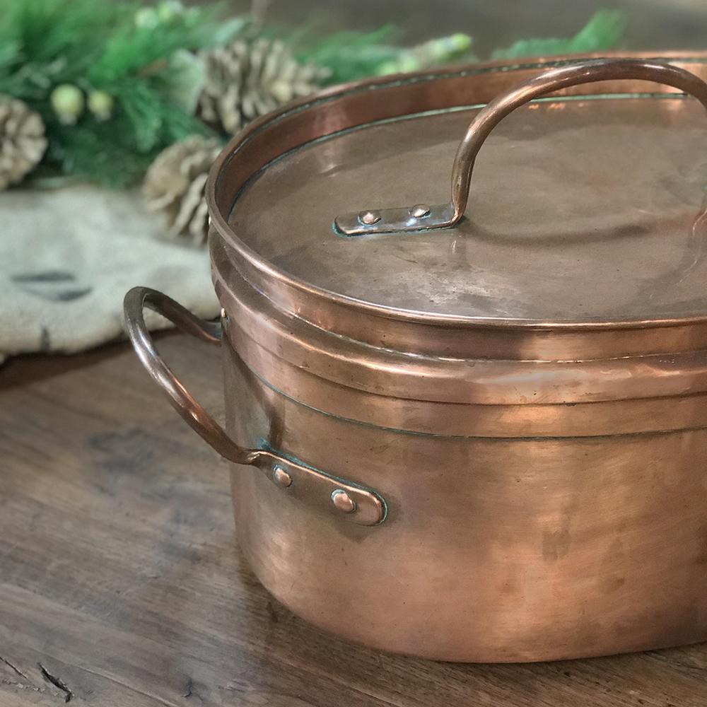 Late 19th Century 19th Century French Hand-Hammered Copper Roasting Pot