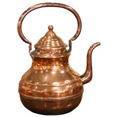 19th Century French Hand-Hammered Copper Tea Kettle with Swing Handle