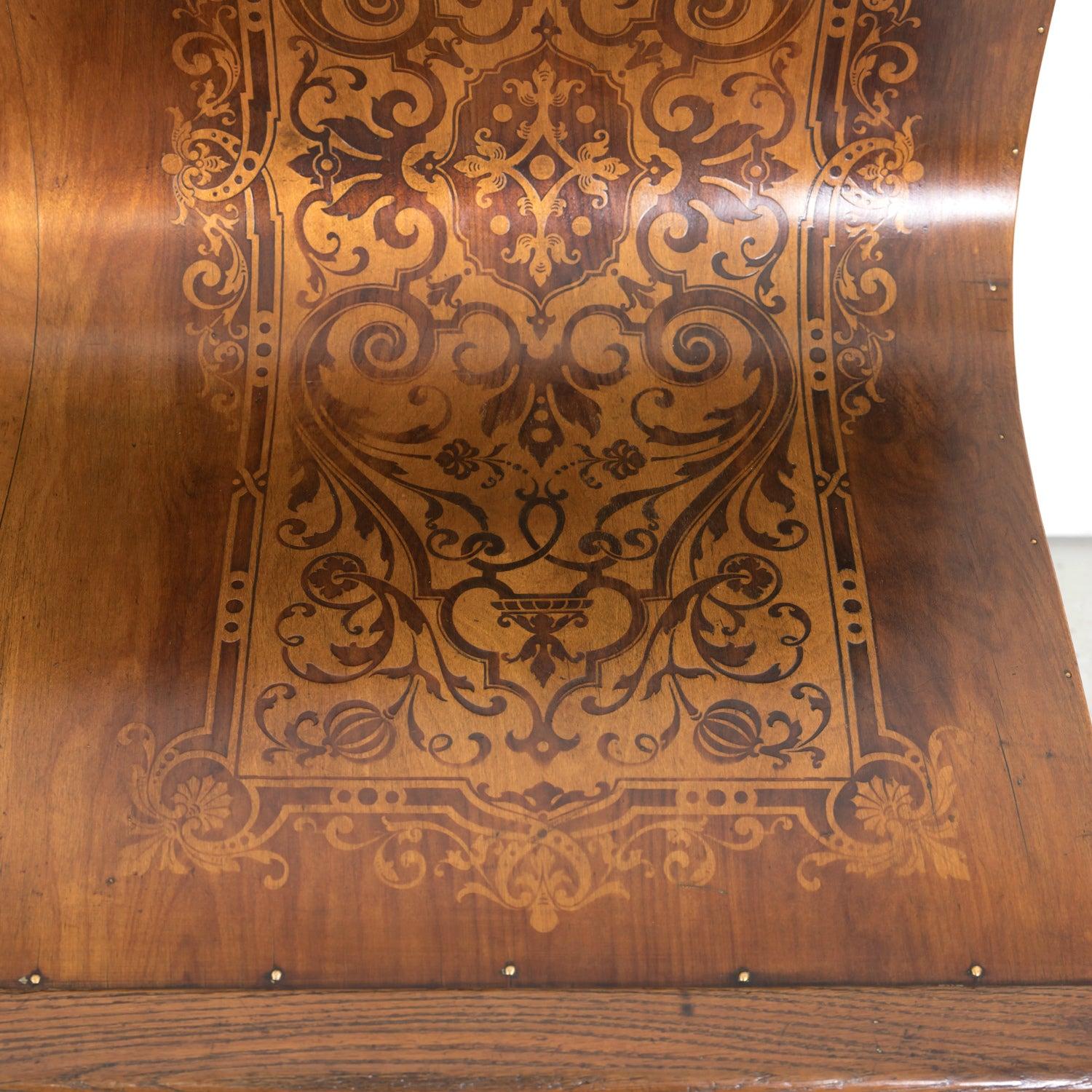 Panchina francese Hand Made in legno di noce con intarsi in legno di frutta del XIX secolo in vendita 4
