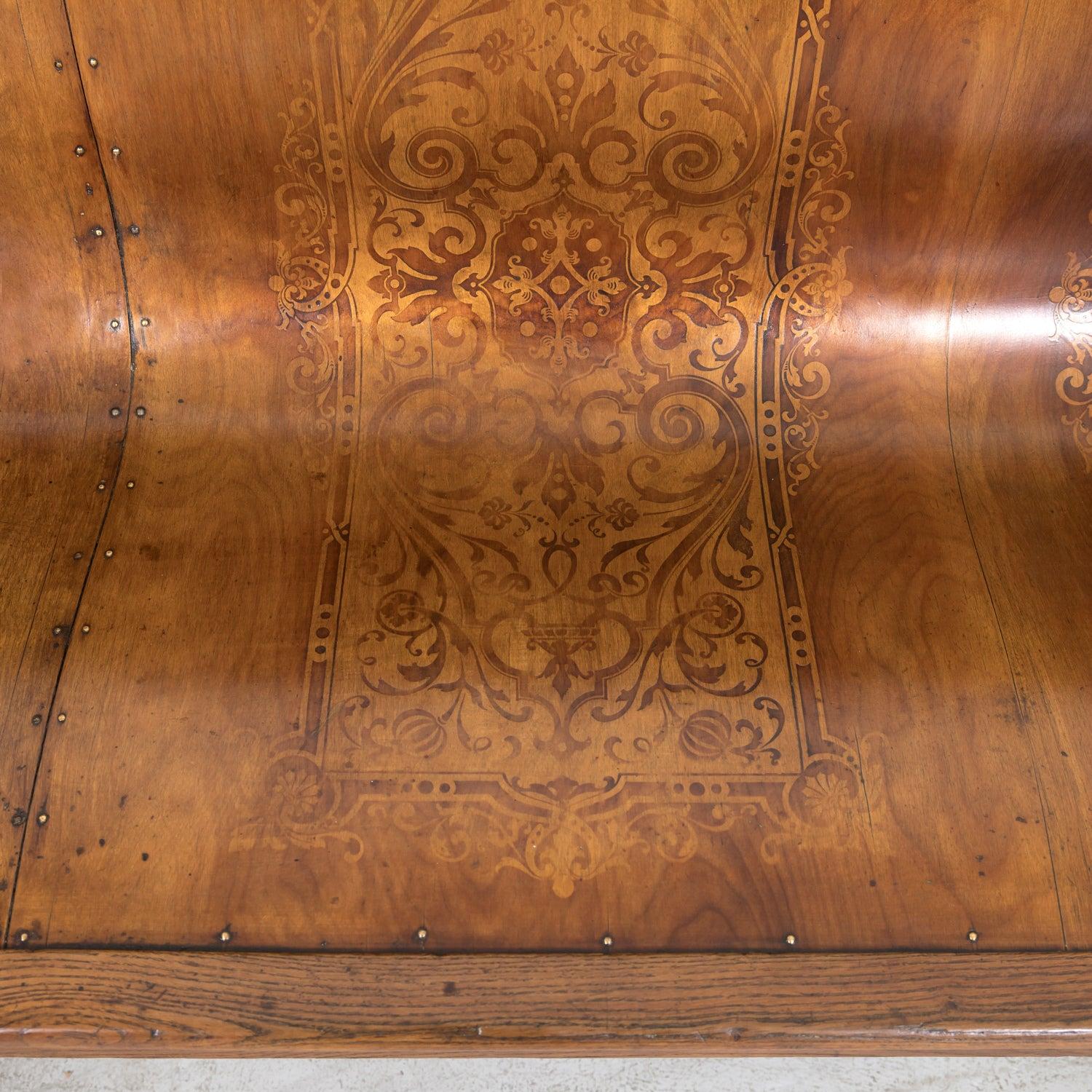 Panchina francese Hand Made in legno di noce con intarsi in legno di frutta del XIX secolo in vendita 5