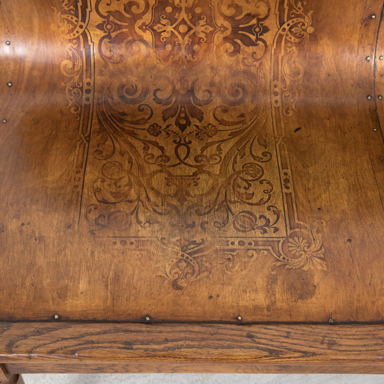 Panchina francese Hand Made in legno di noce con intarsi in legno di frutta del XIX secolo in vendita 3