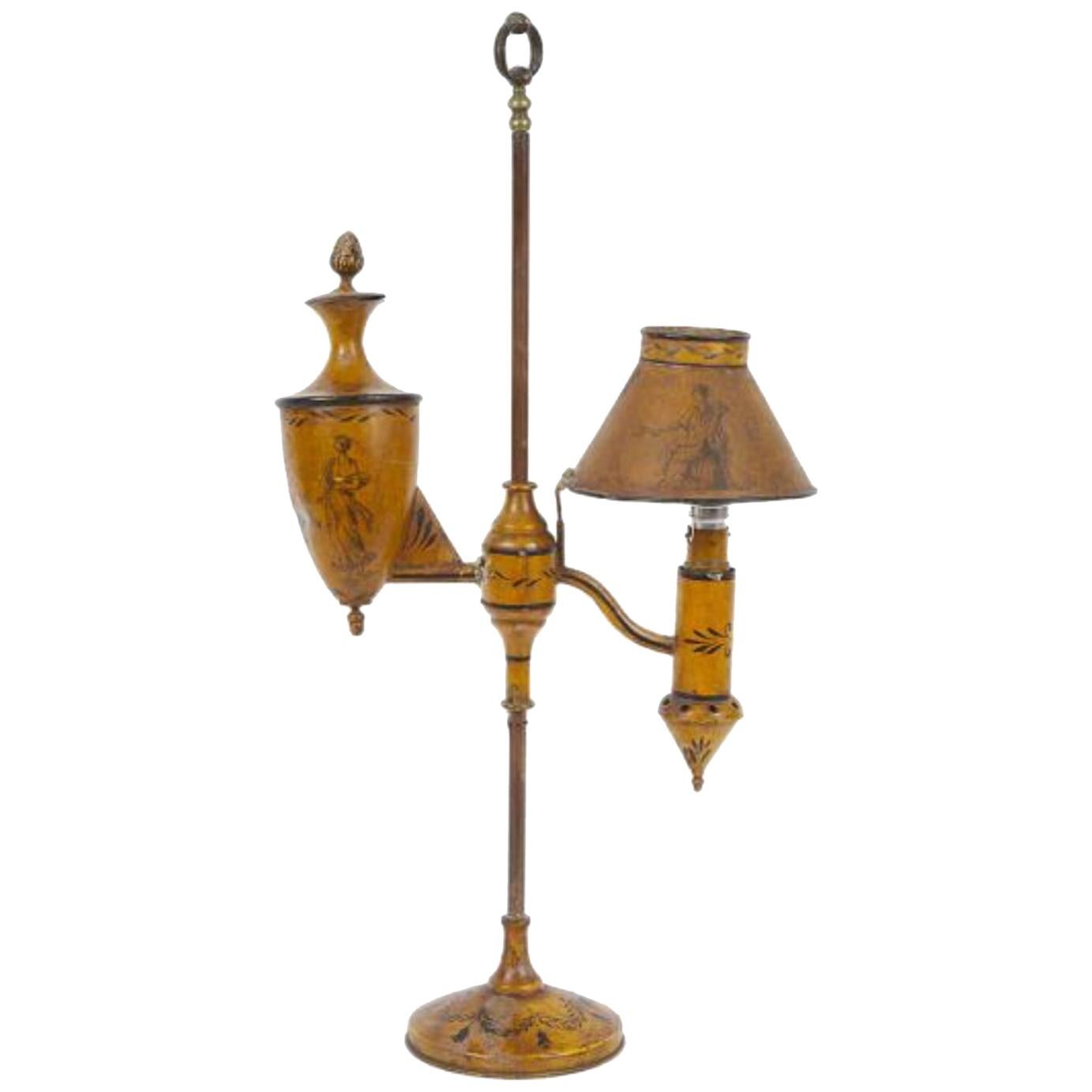 19th Century French Hand Painted Adjustable Wooden Desk Lamp