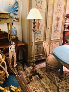 19th Century French Hand Painted and Carved Wood Floor Lamp Louis XVI Style