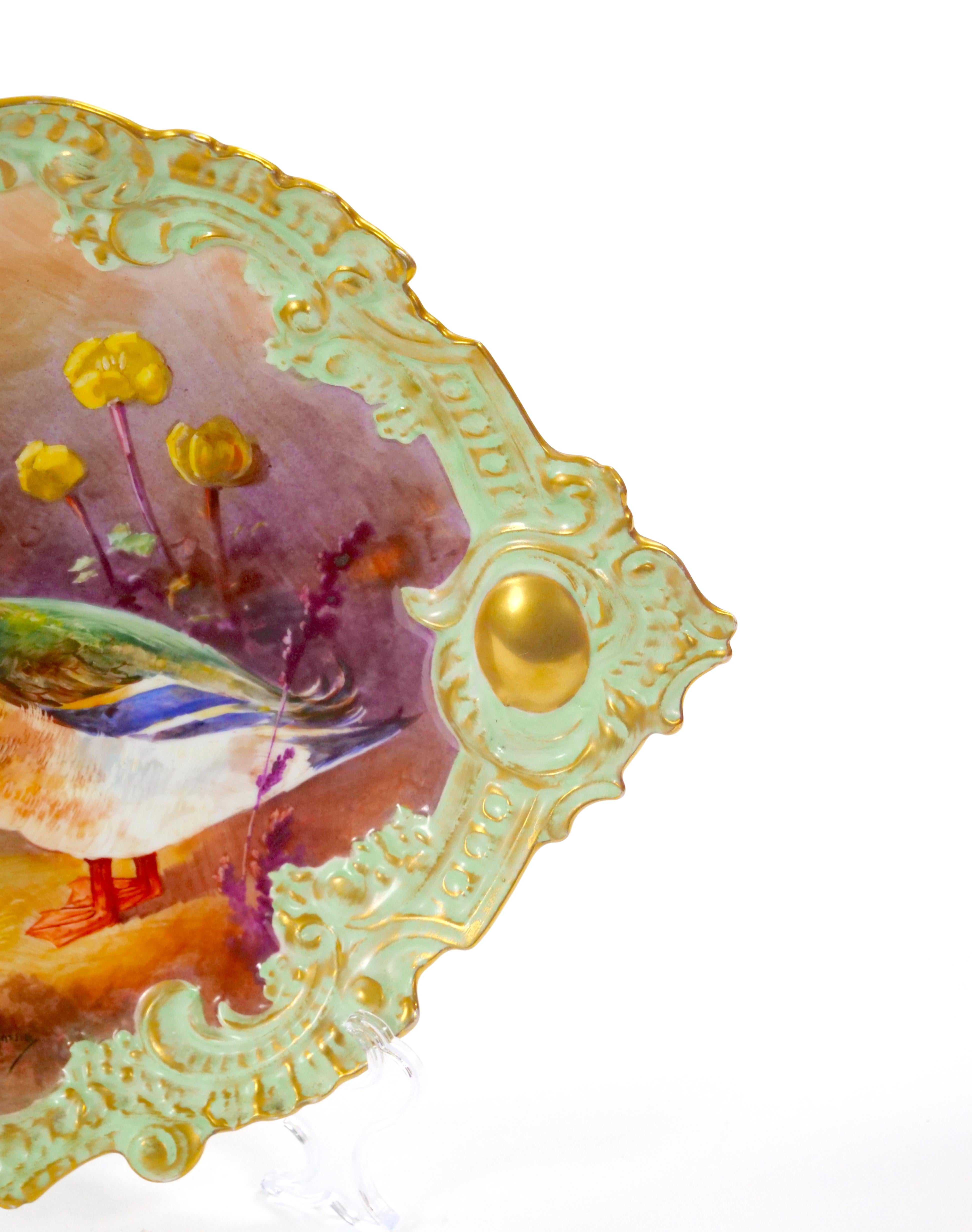 19th Century French Hand Painted and Gilt Gold Decorated Porcelain Wall Plate For Sale 1