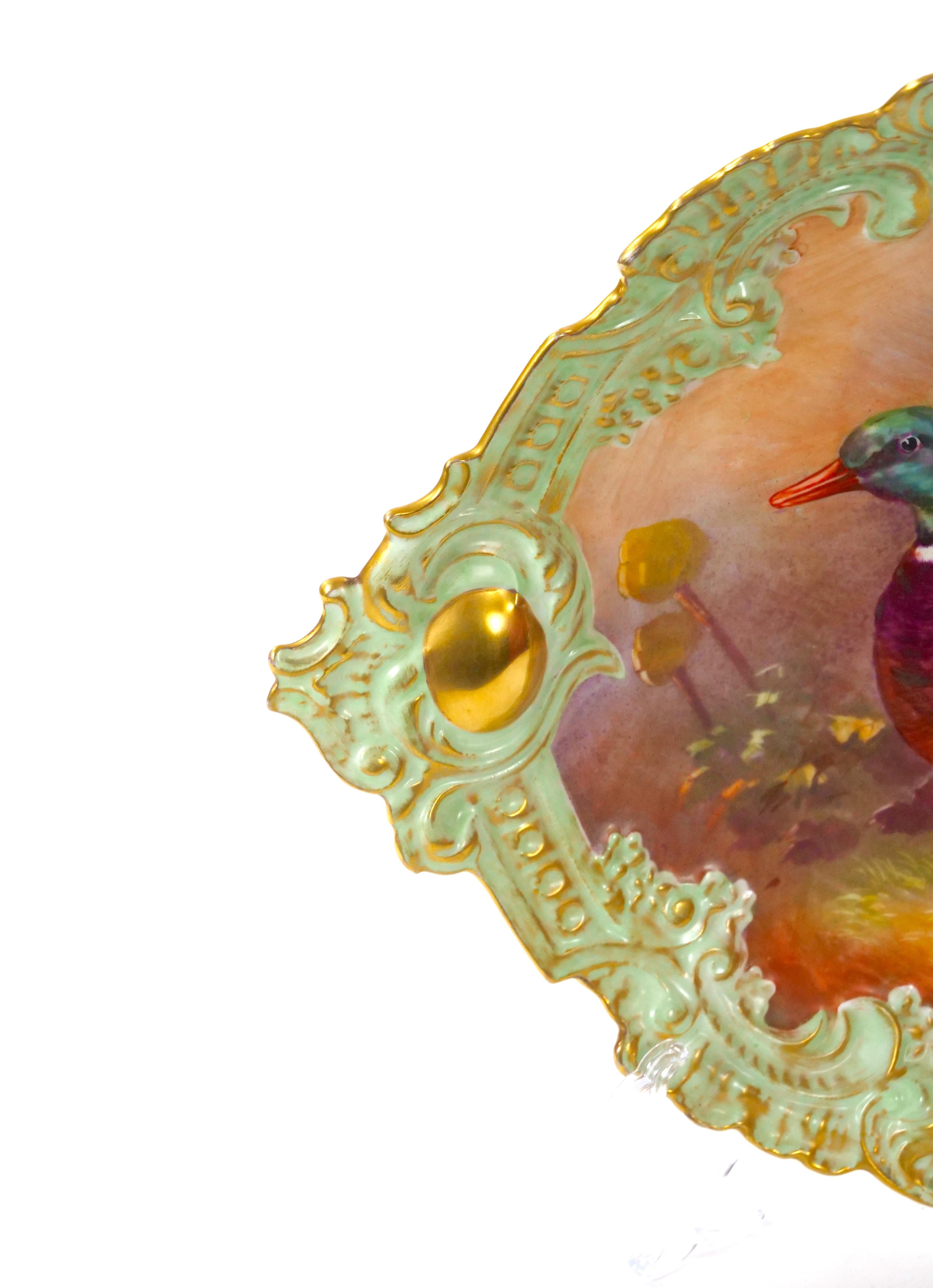 19th Century French Hand Painted and Gilt Gold Decorated Porcelain Wall Plate For Sale 2