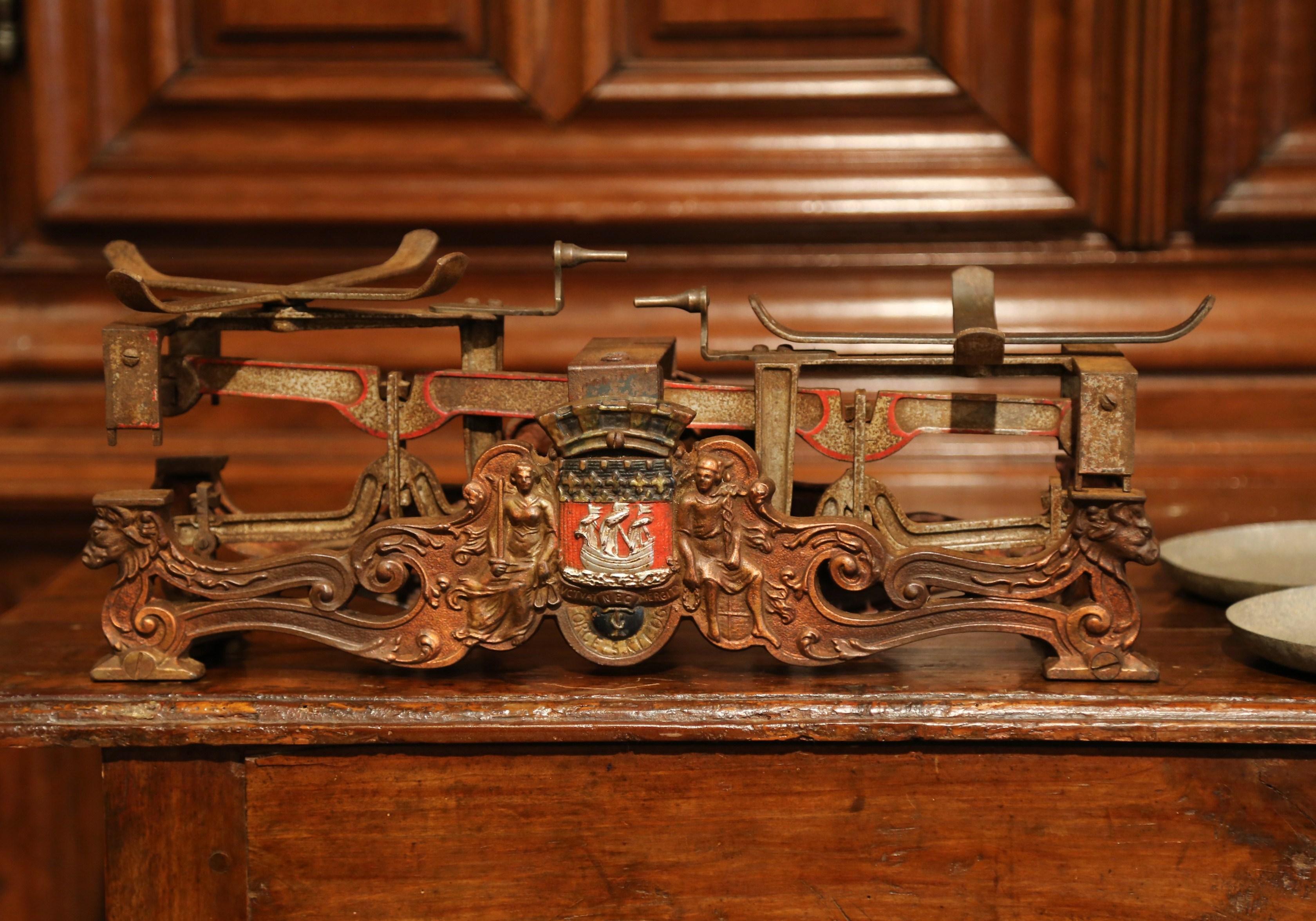 Metal 19th Century French Hand Painted and Gilt Iron Scale with Paris Coat of Arms